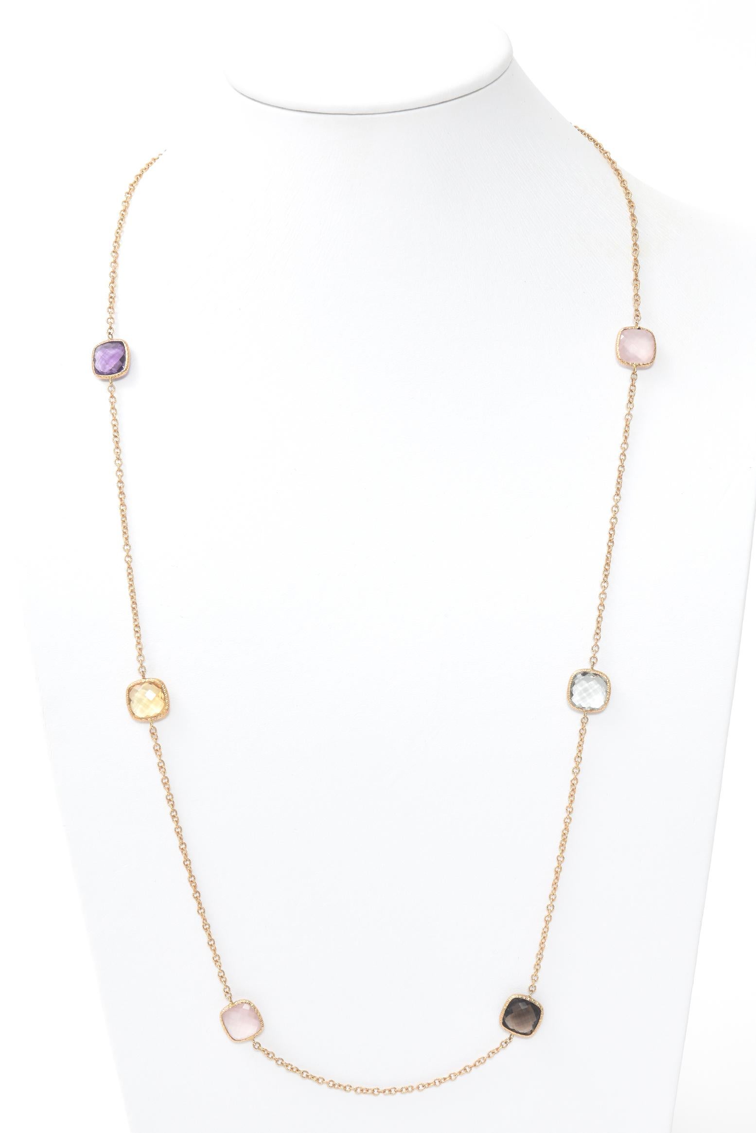 Italienische Halbedelstein Gold Station Halskette Ohrringe & Armband Set im Angebot 1