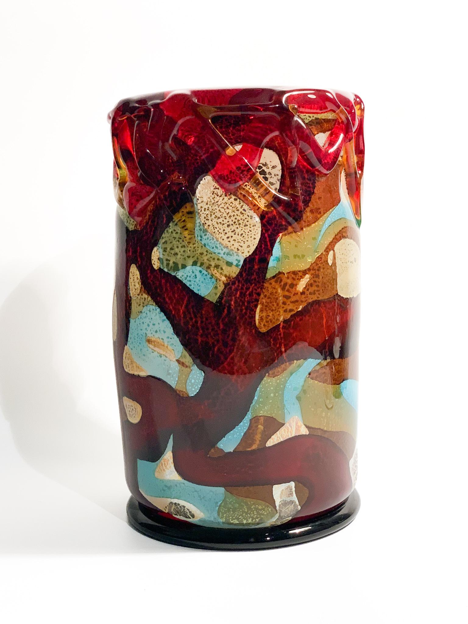 Italian Sergio Costantini Multicolored Murano Glass Vase from the 1980s In Good Condition In Milano, MI