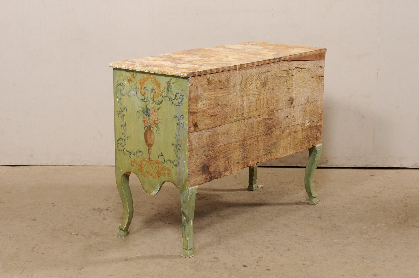 Italian Serpentine Chest W/Hand-Painted Urn & Floral Design, Early 19th C. For Sale 5
