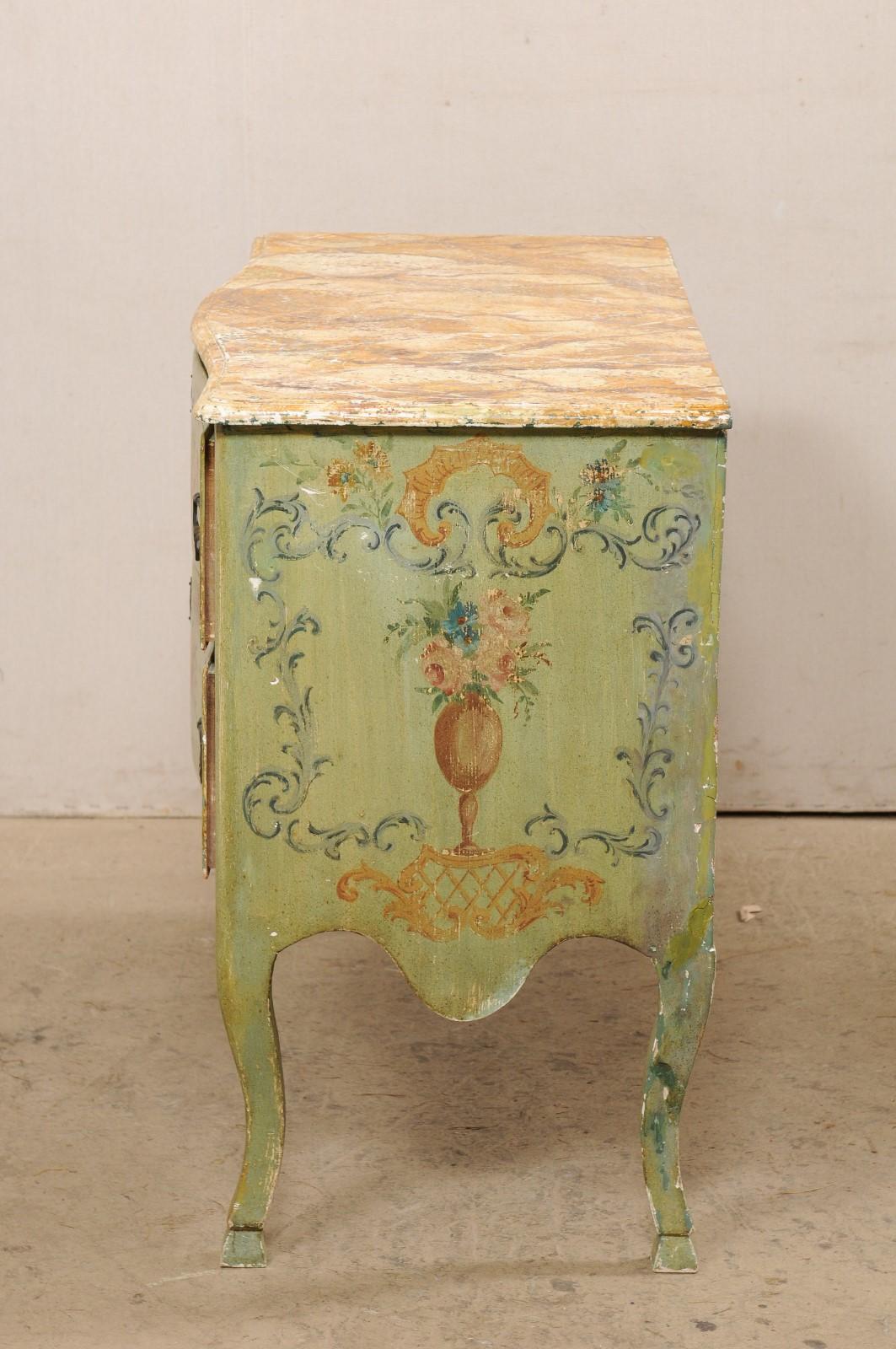 Italian Serpentine Chest W/Hand-Painted Urn & Floral Design, Early 19th C. For Sale 6
