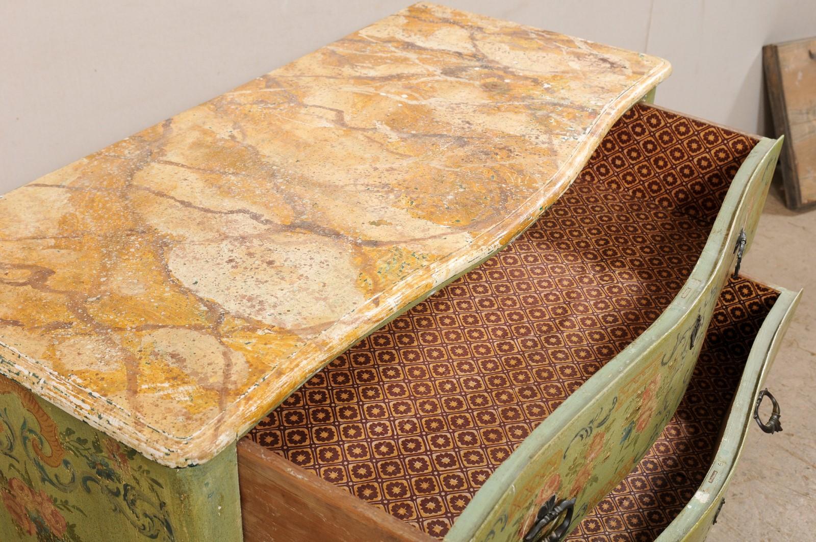 Italian Serpentine Chest W/Hand-Painted Urn & Floral Design, Early 19th C. For Sale 1