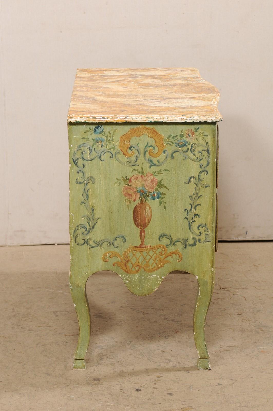 Italian Serpentine Chest W/Hand-Painted Urn & Floral Design, Early 19th C. For Sale 2