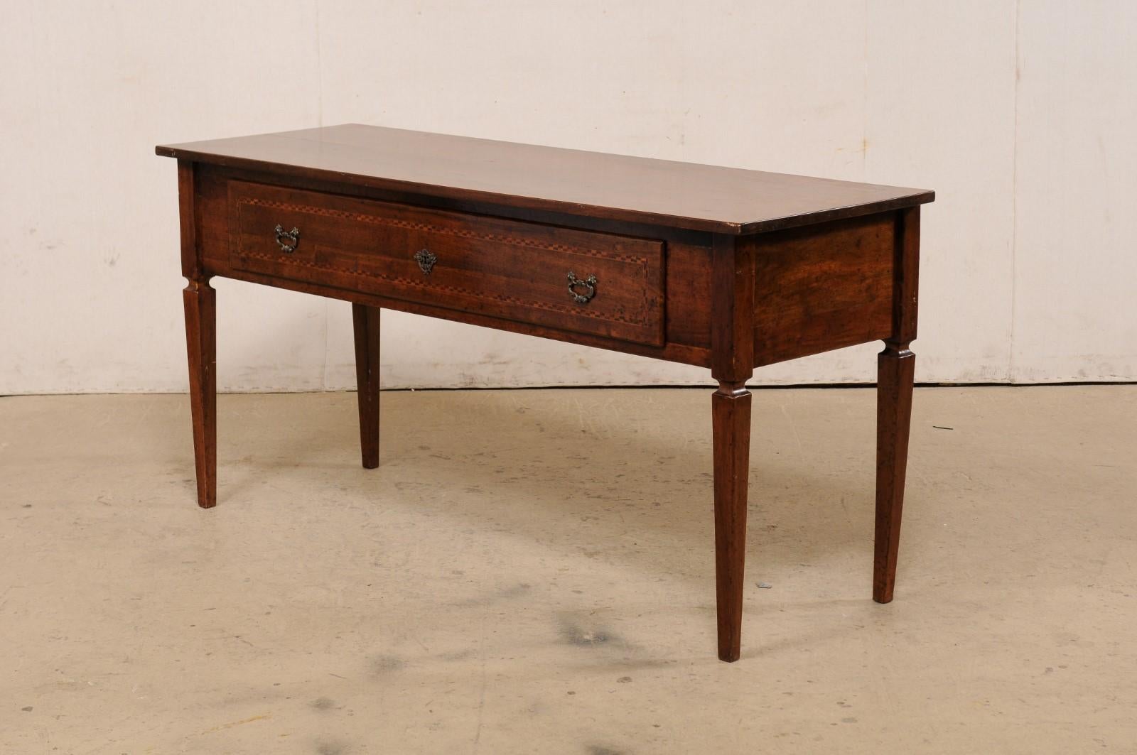 Table console de serveur italienne avec grand tiroir et bande de marqueterie à carreaux, 5+ Ft Long en vente 6