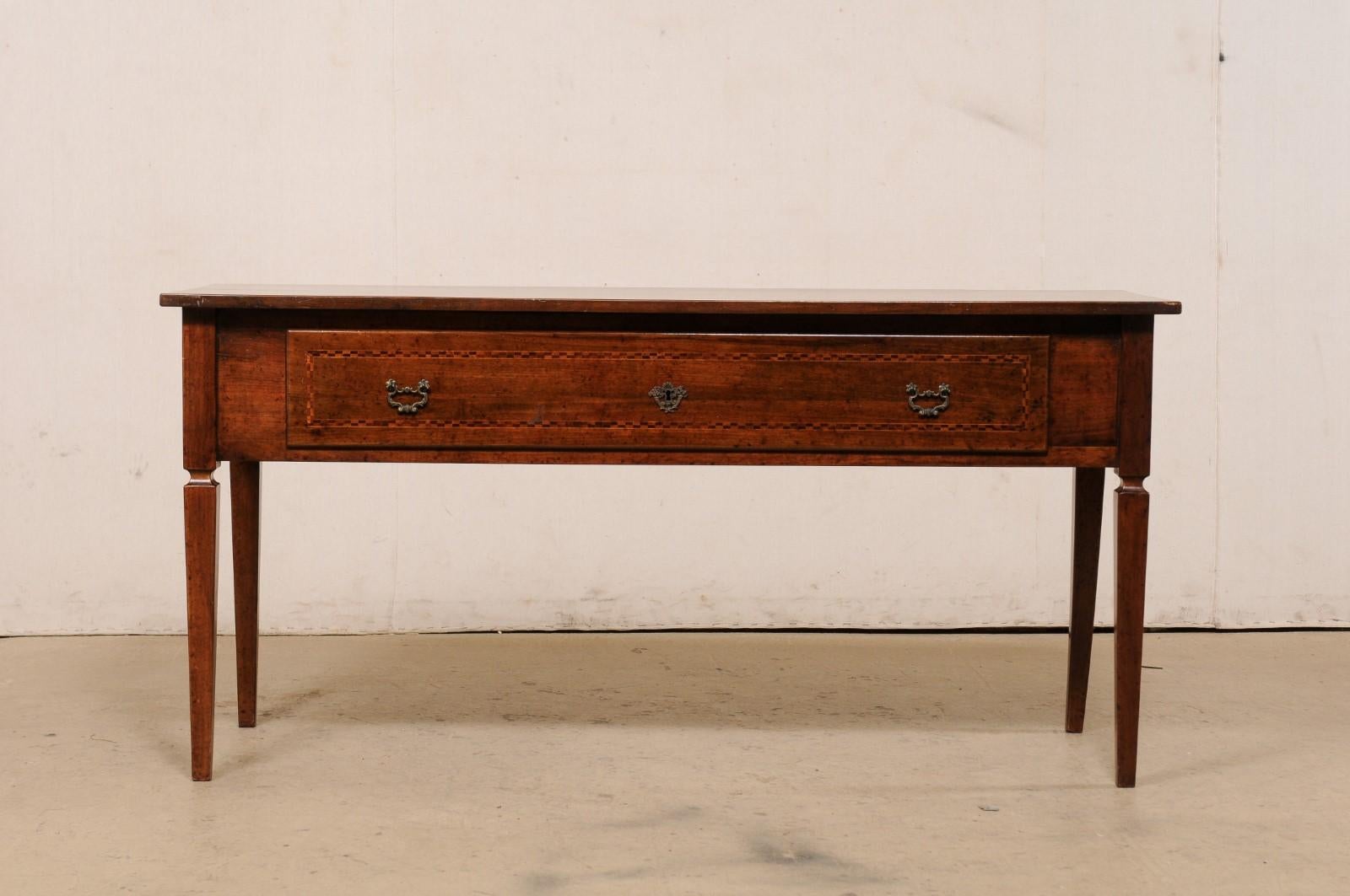 Italian Server Console Table with Large Drawer & Checked Inlay Banding For Sale 7