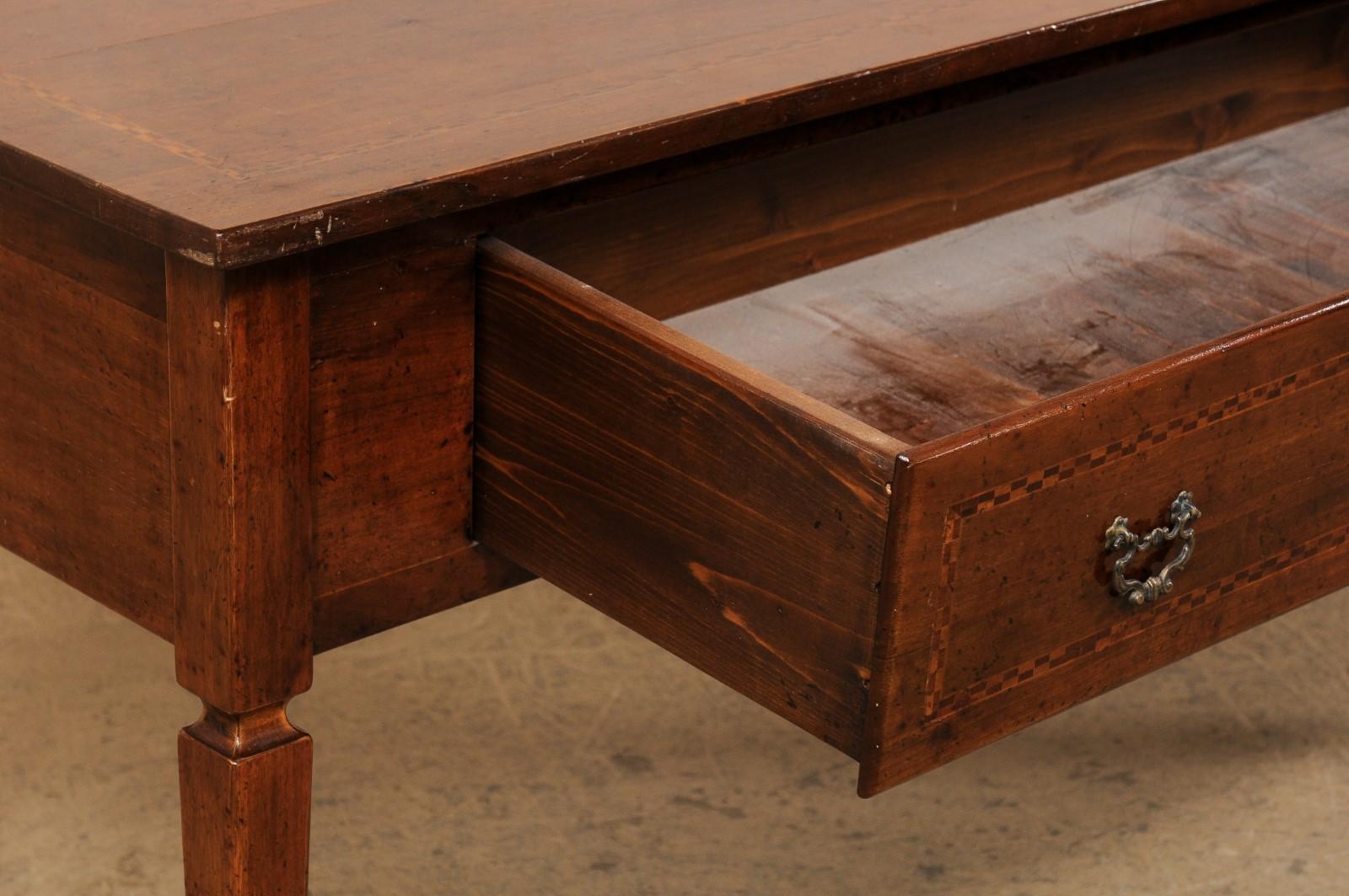 20th Century Italian Server Console Table with Large Drawer & Checked Inlay Banding For Sale
