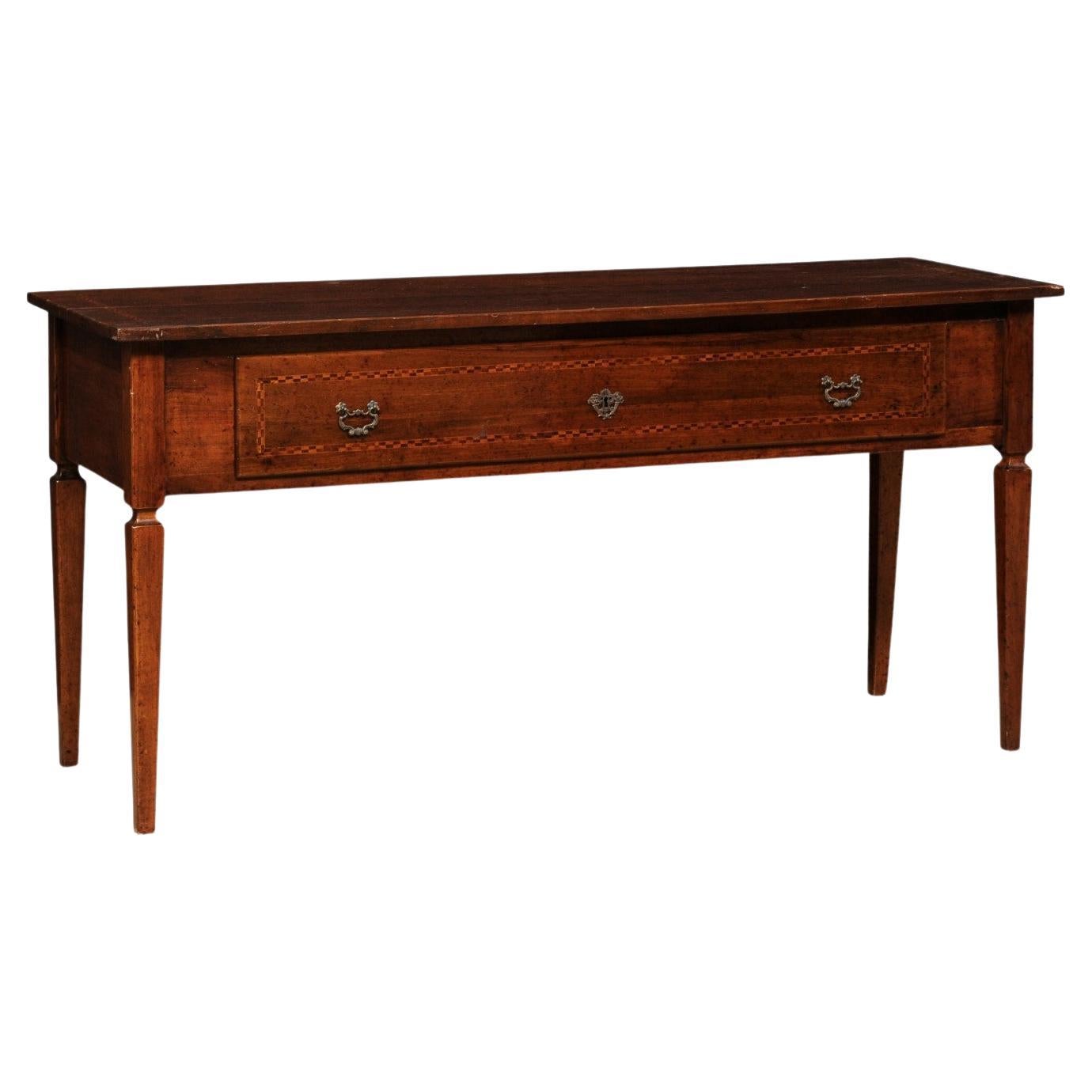 Italian Server Console Table with Large Drawer & Checked Inlay Banding For Sale