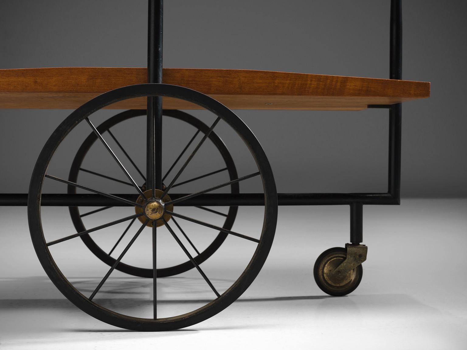 Mid-20th Century Italian Serving Cart in Wood with Brass Details