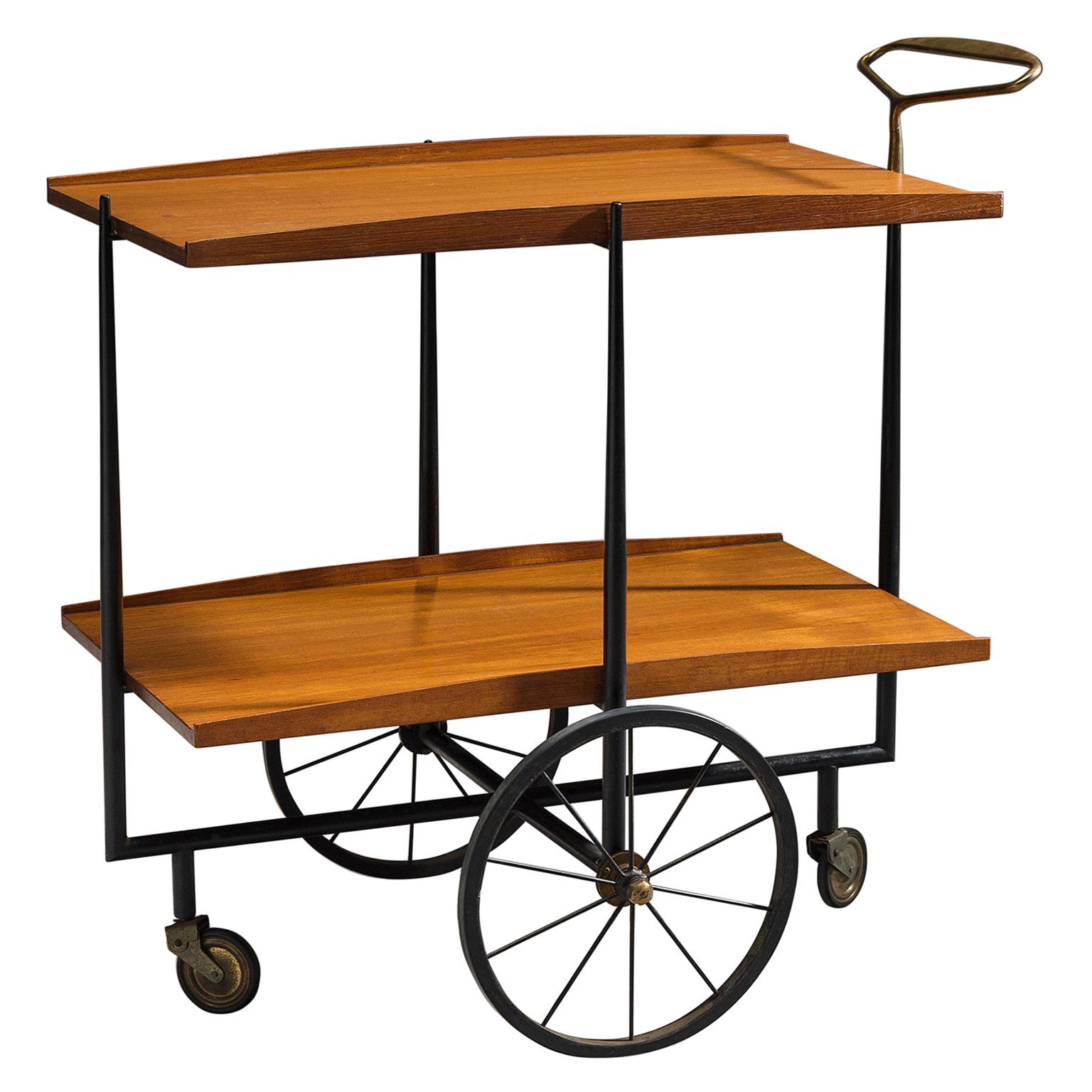 Italian Serving Cart in Wood with Brass Details