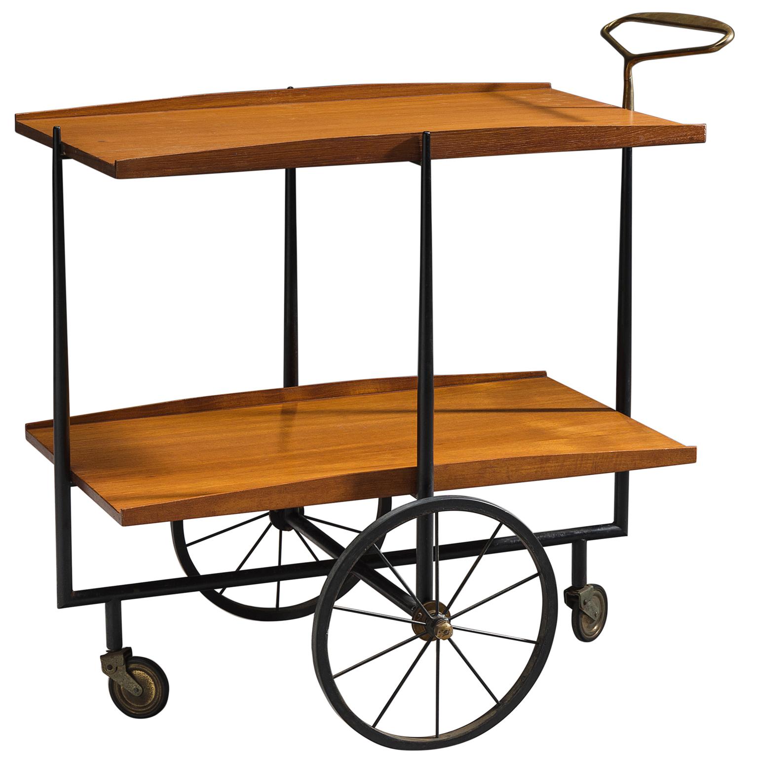 Italian Serving Cart in Wood with Brass Details