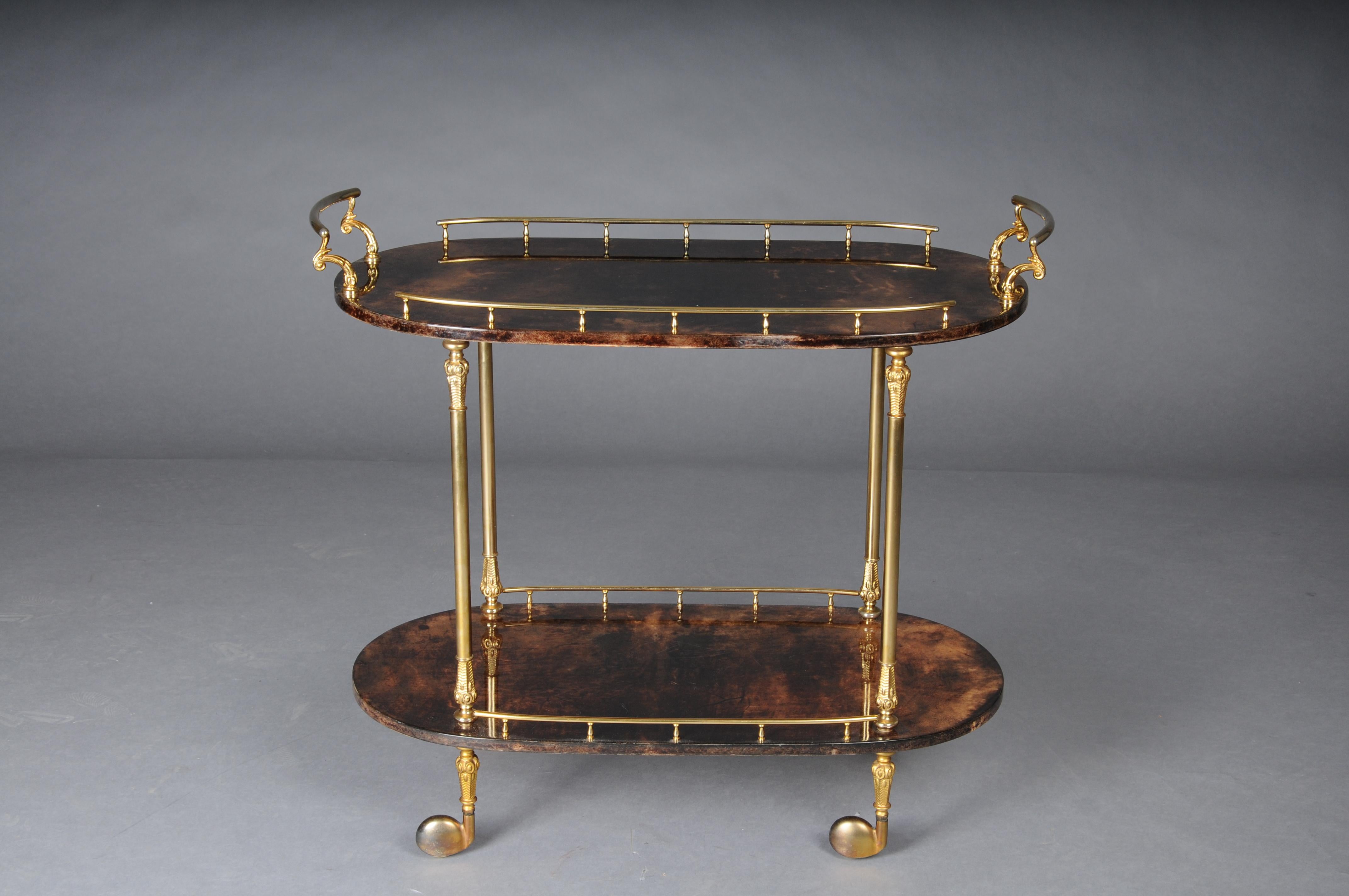 Doré Chariot de service italien en peau de chèvre Brown par Aldo Tura, 1970 Vintage en vente