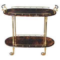 Italian serving trolley in brown goatskin by Aldo Tura, 1970s Vintage