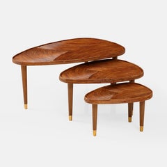 Italian Set of 3 Large Bamboo Nesting Tables, 1970s