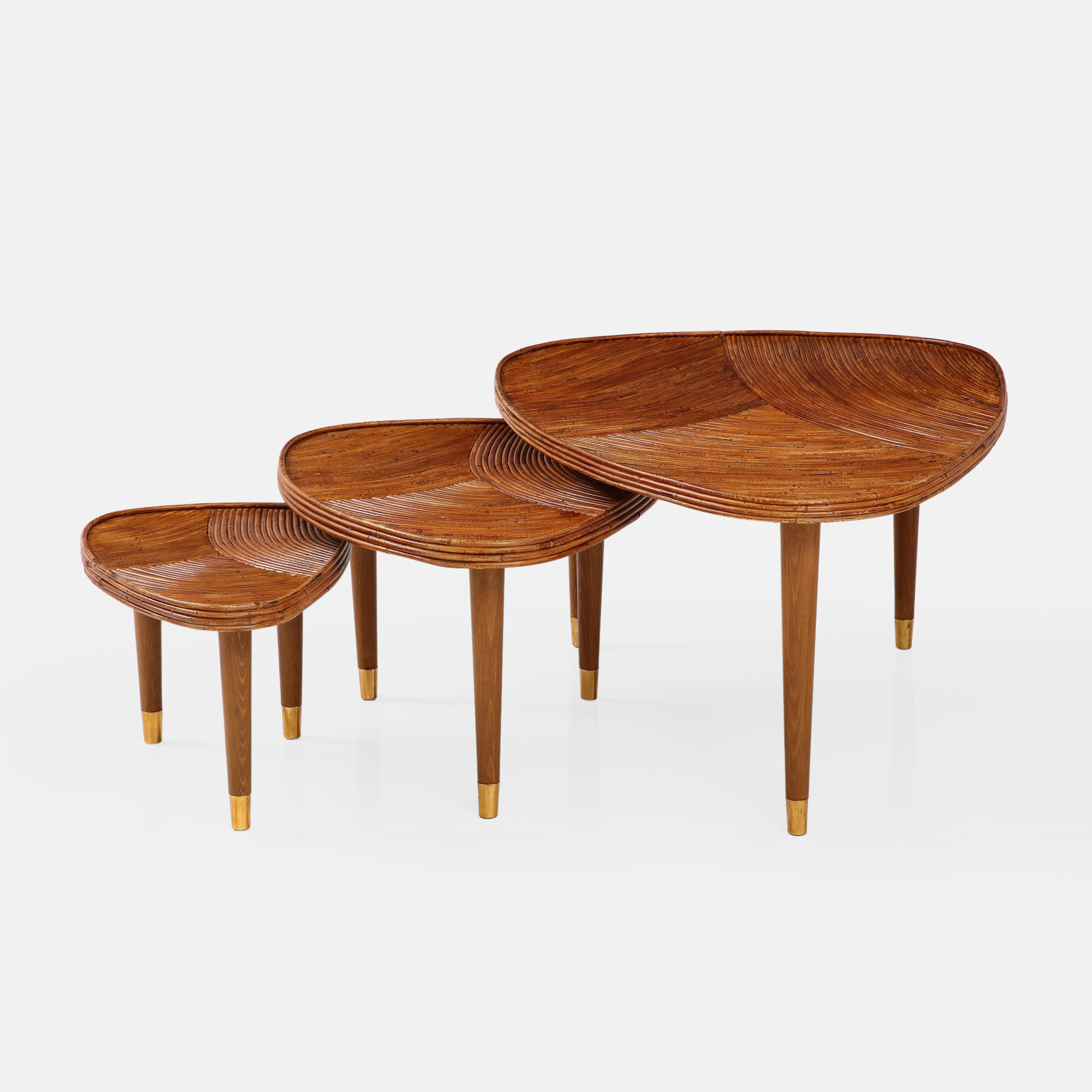 Mid-Century Modern Italian Set of 3 Large Bamboo Nesting Tables, 1970s