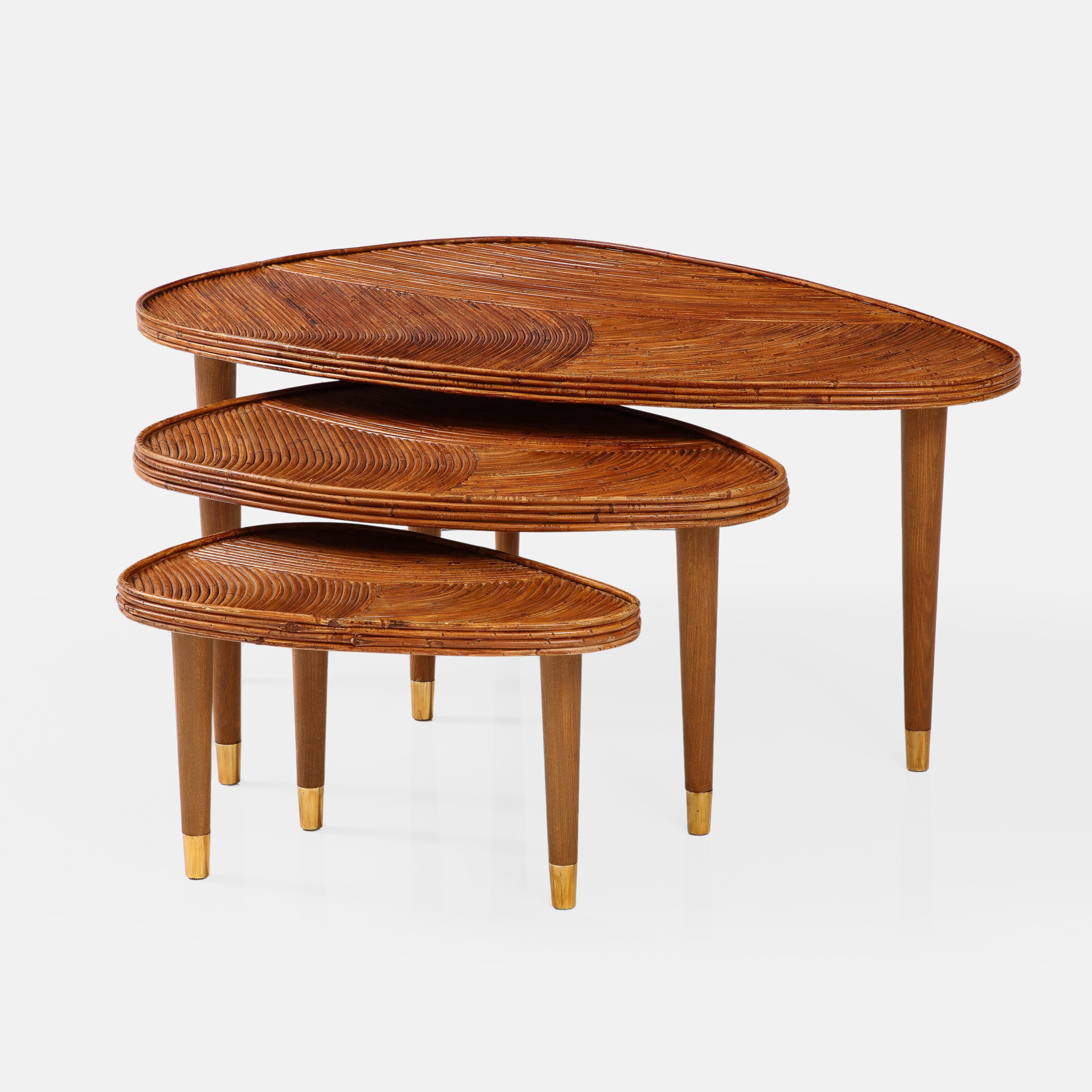 Italian Set of 3 Large Bamboo Nesting Tables, 1970s In Good Condition In New York, NY