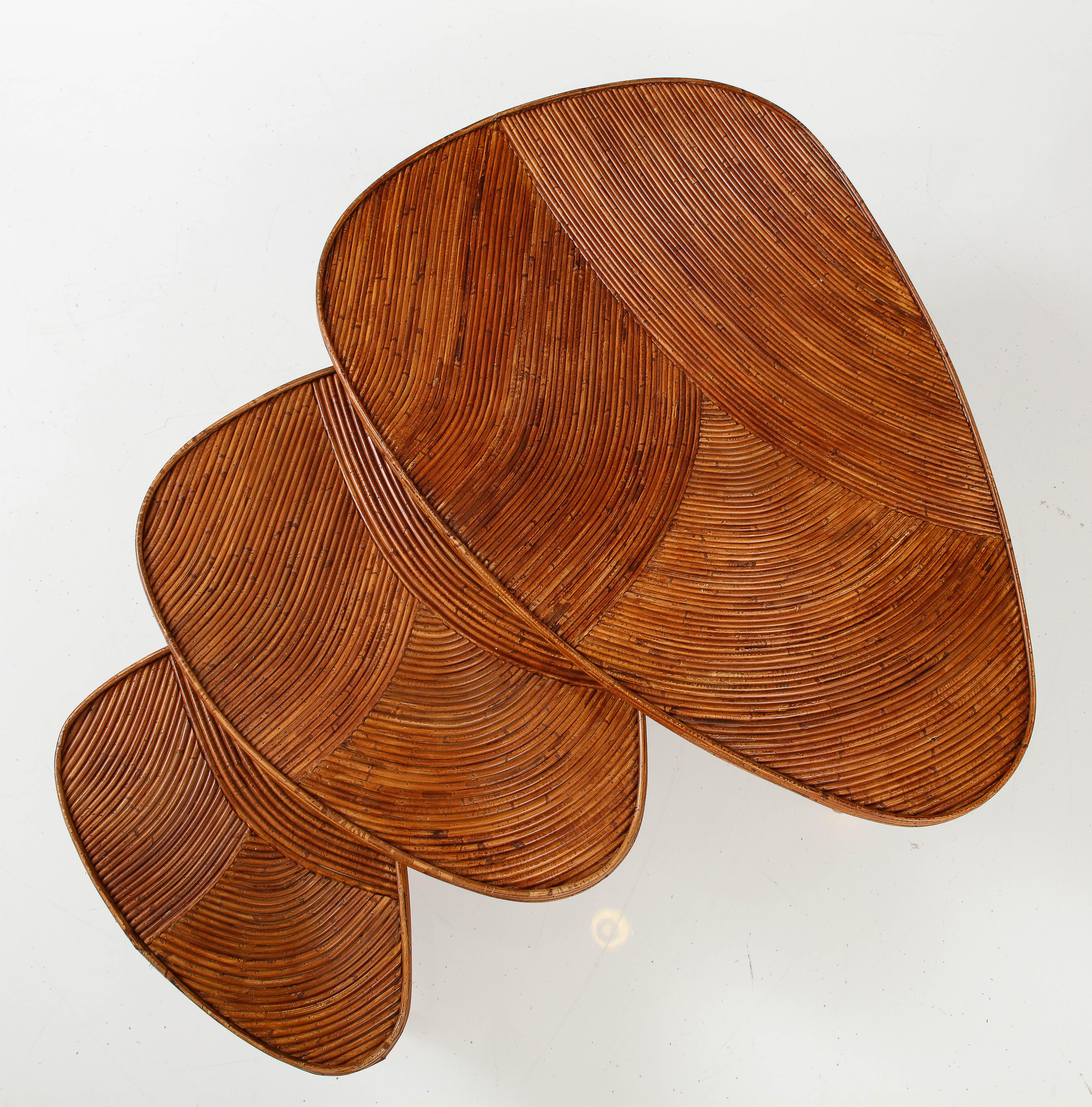 Brass Italian Set of 3 Large Bamboo Nesting Tables, 1970s