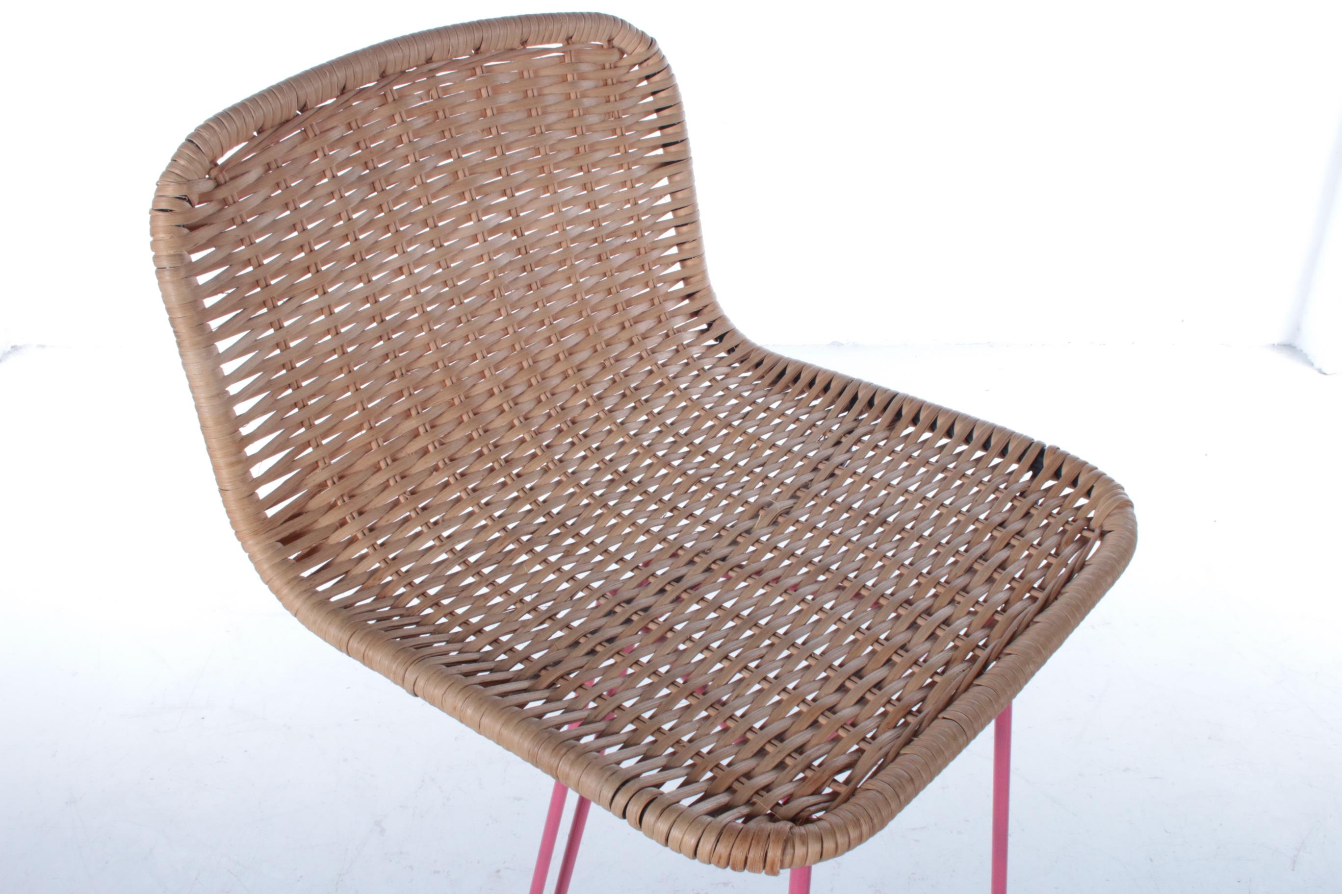 Italian Set of 3 Bar Stools with Wicker and Metal by Cidue, 1980s 6