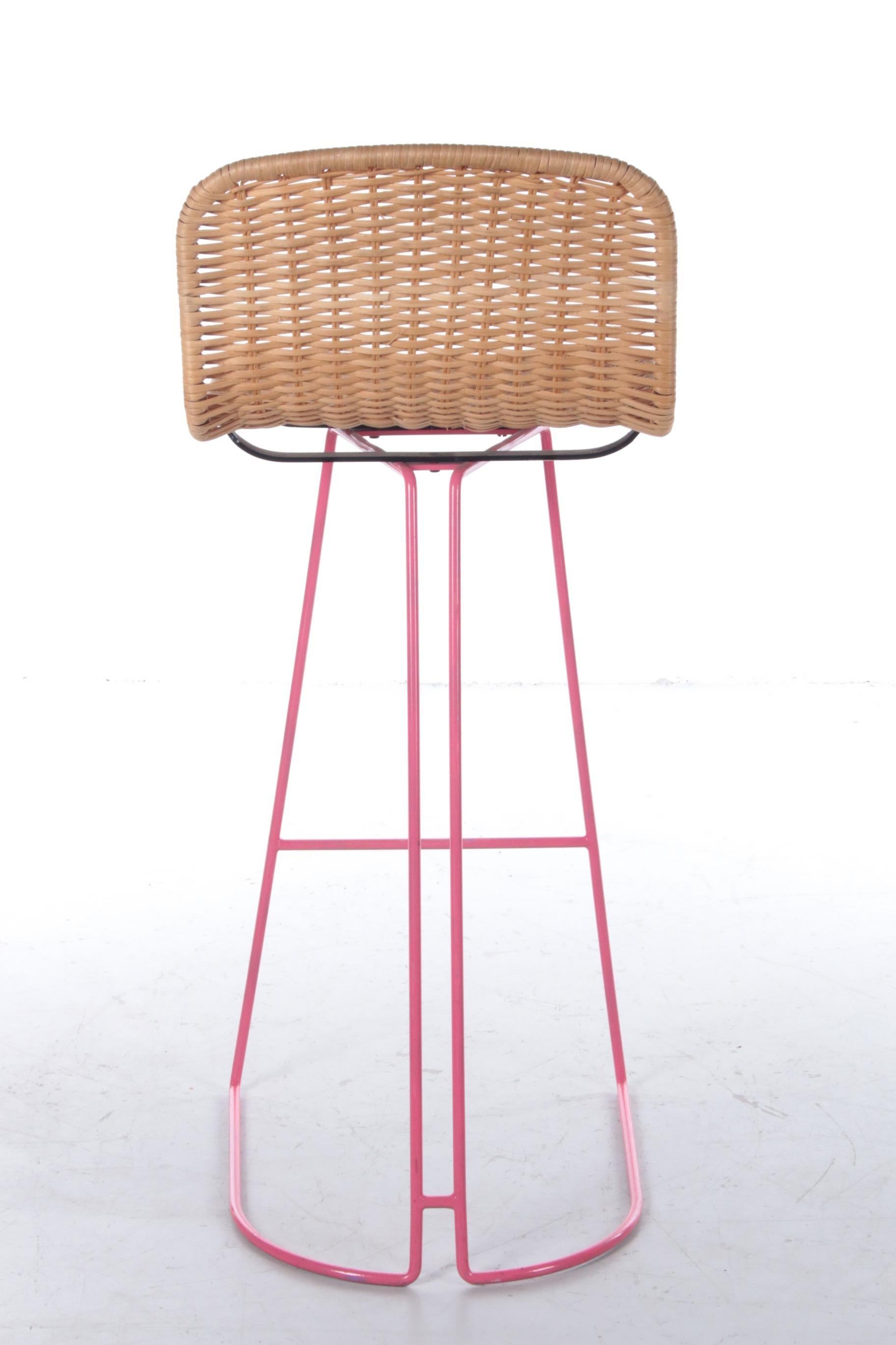 Late 20th Century Italian Set of 3 Bar Stools with Wicker and Metal by Cidue, 1980s