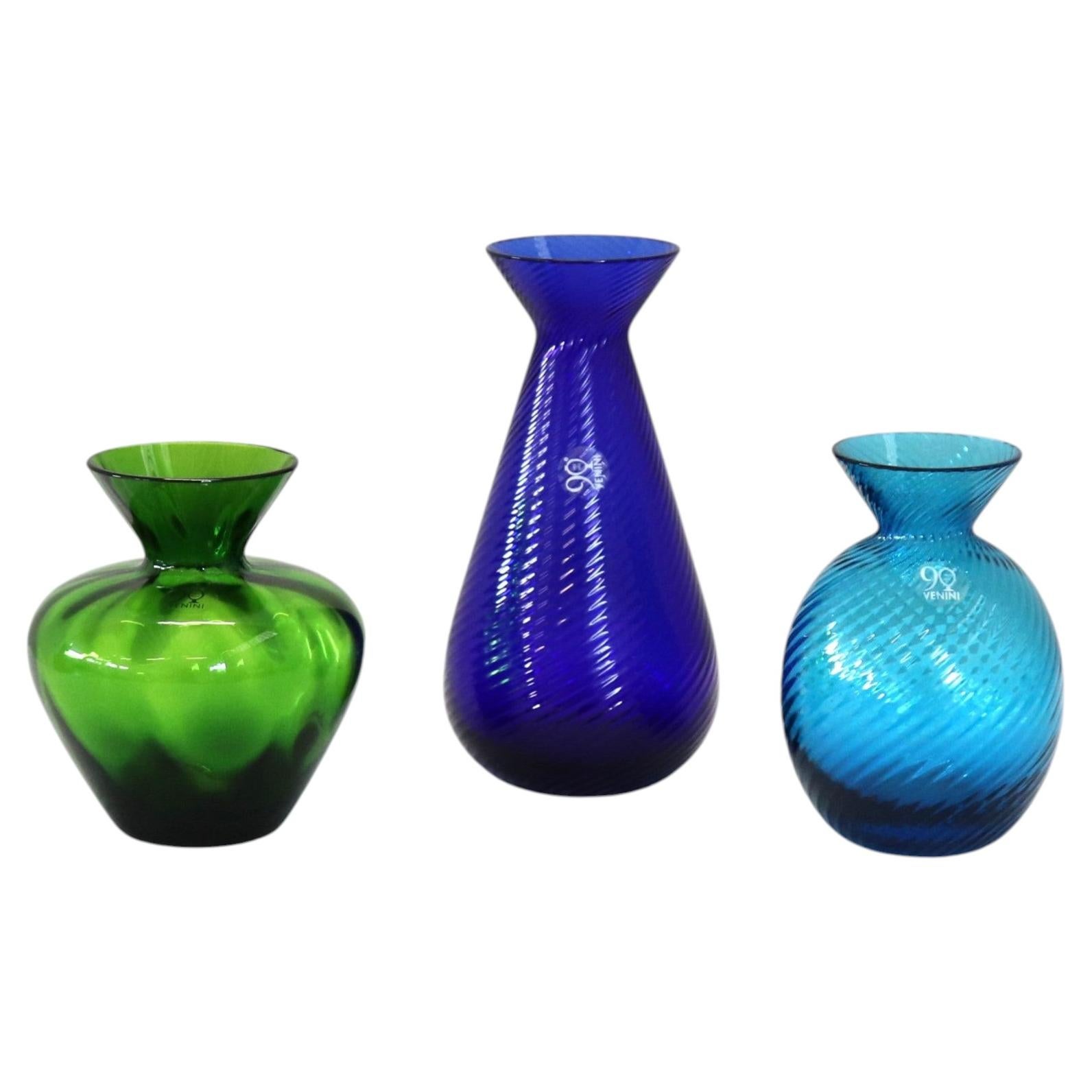 Italian Set of 3 Small Murano Glass Vase Signed Venini 2012 with Original Label For Sale