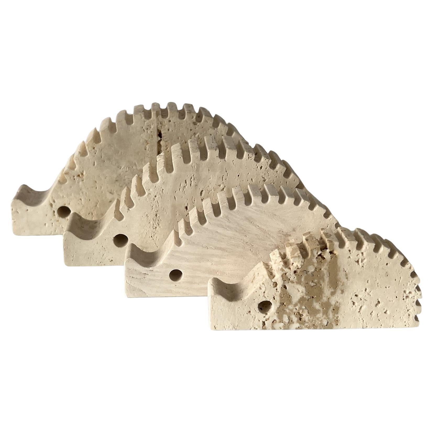 Italian Set of 4 Hedgehogs in Travertine Stone by Fratelli Mannelli For Sale