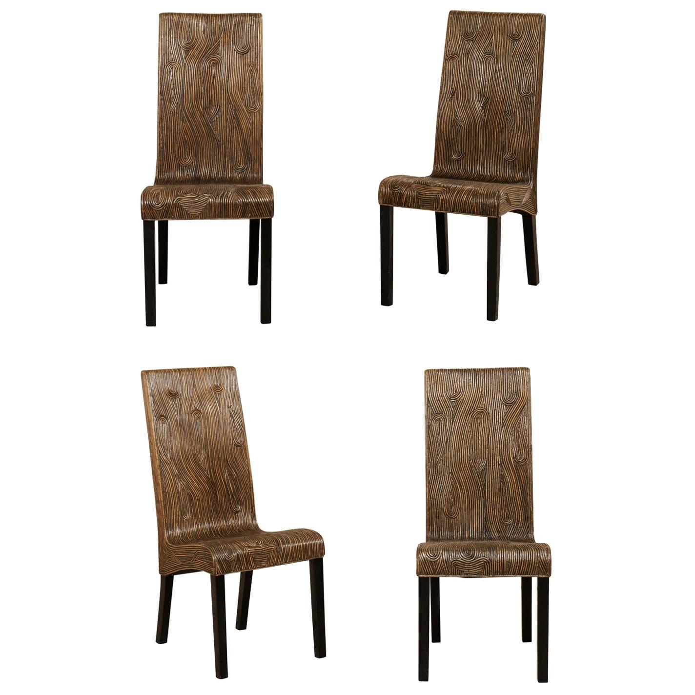 Italian Set of 4 Modern Designed, Artisan Created, Bent Reed Side Chairs