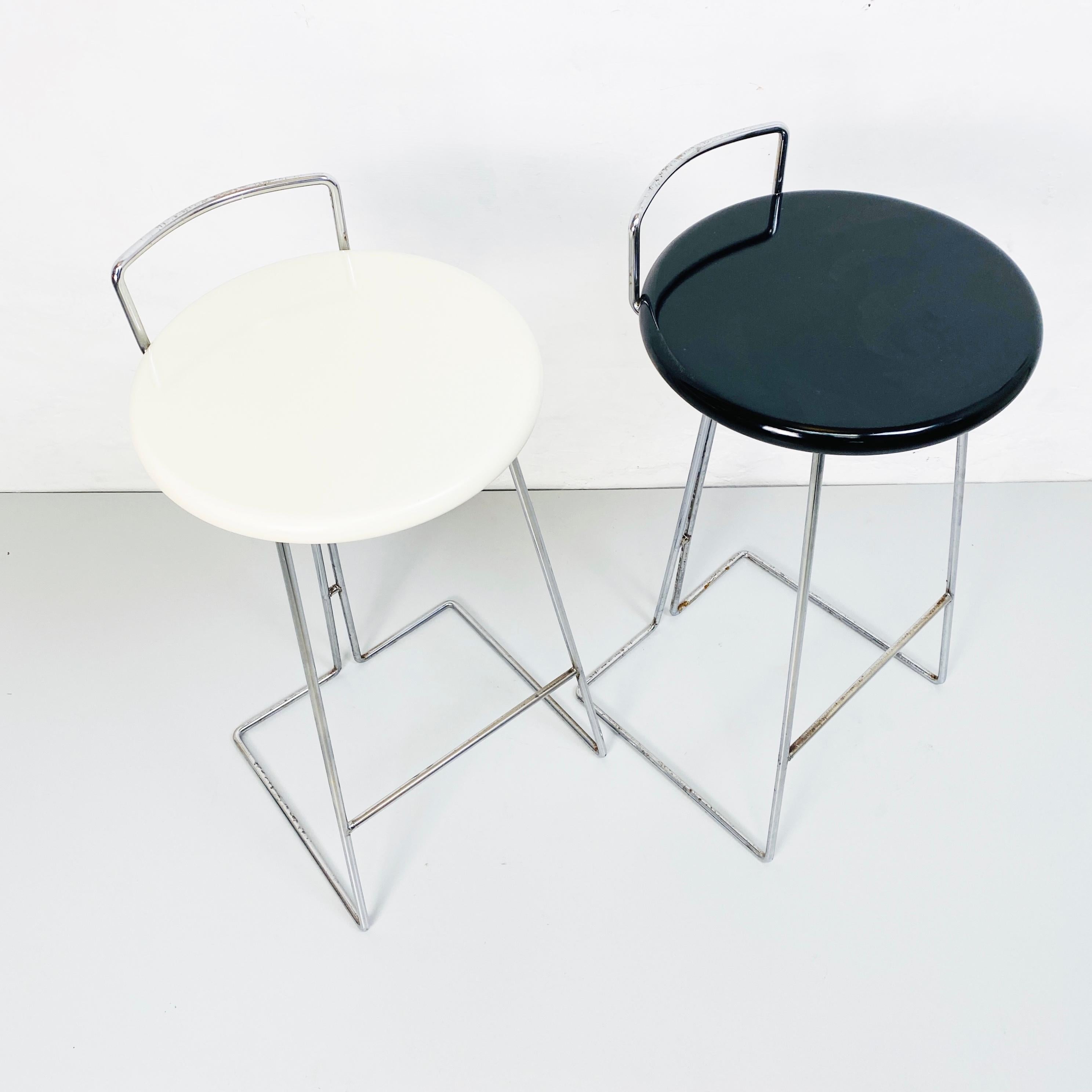 Italian Set of Black and White Chromed Metal Stools by Dada, Italy, 1980s 5