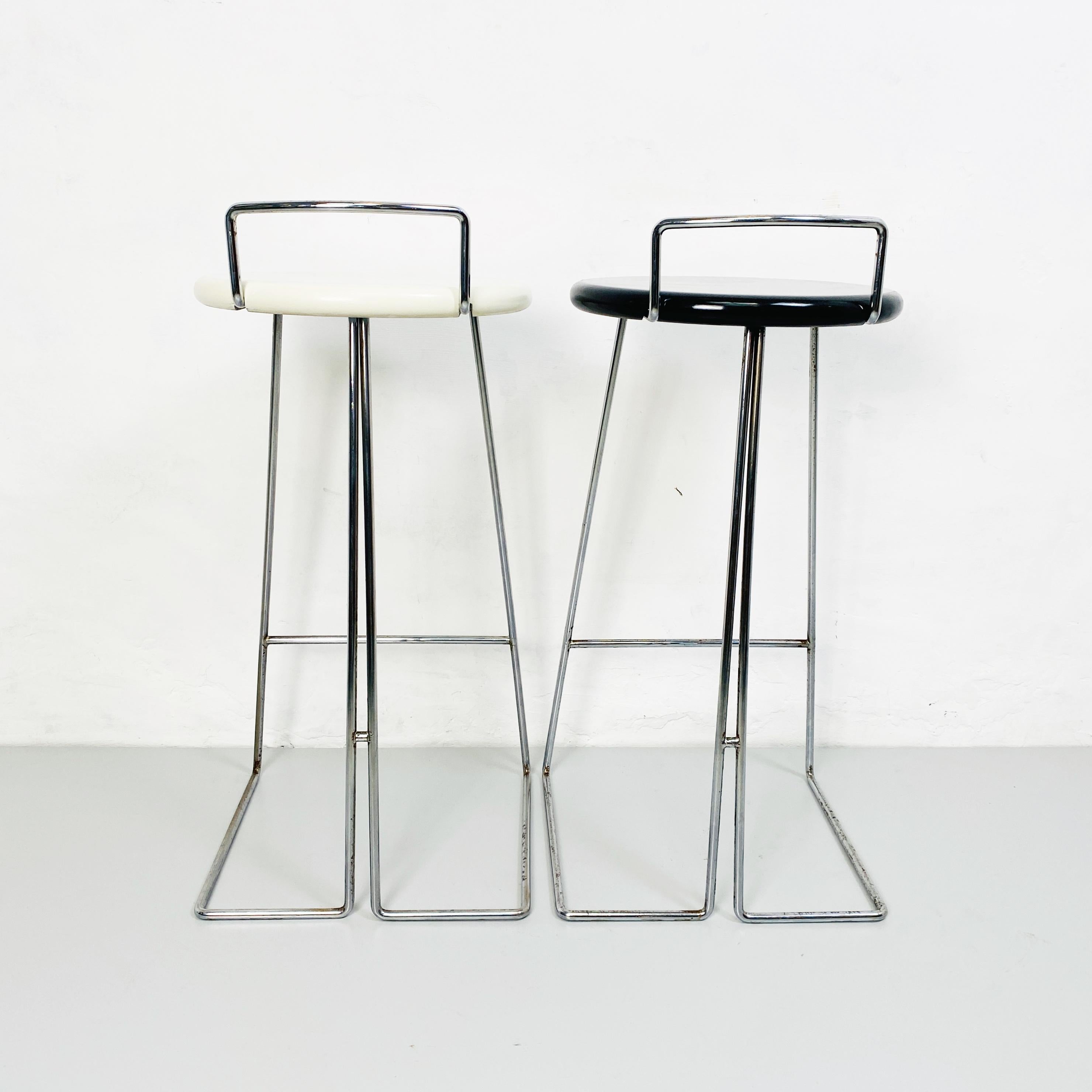 Italian Set of Black and White Chromed Metal Stools by Dada, Italy, 1980s 7