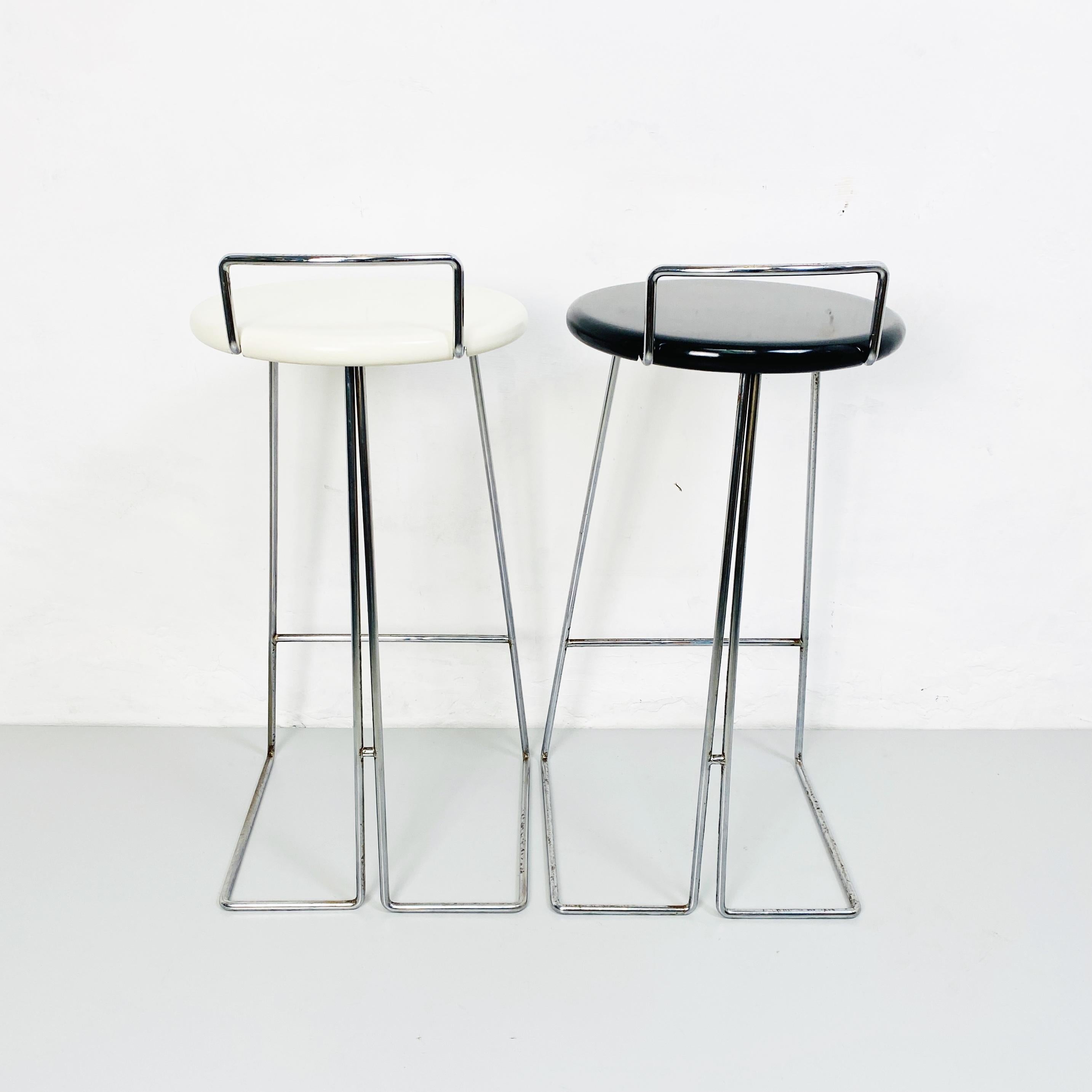 Italian Set of Black and White Chromed Metal Stools by Dada, Italy, 1980s 8