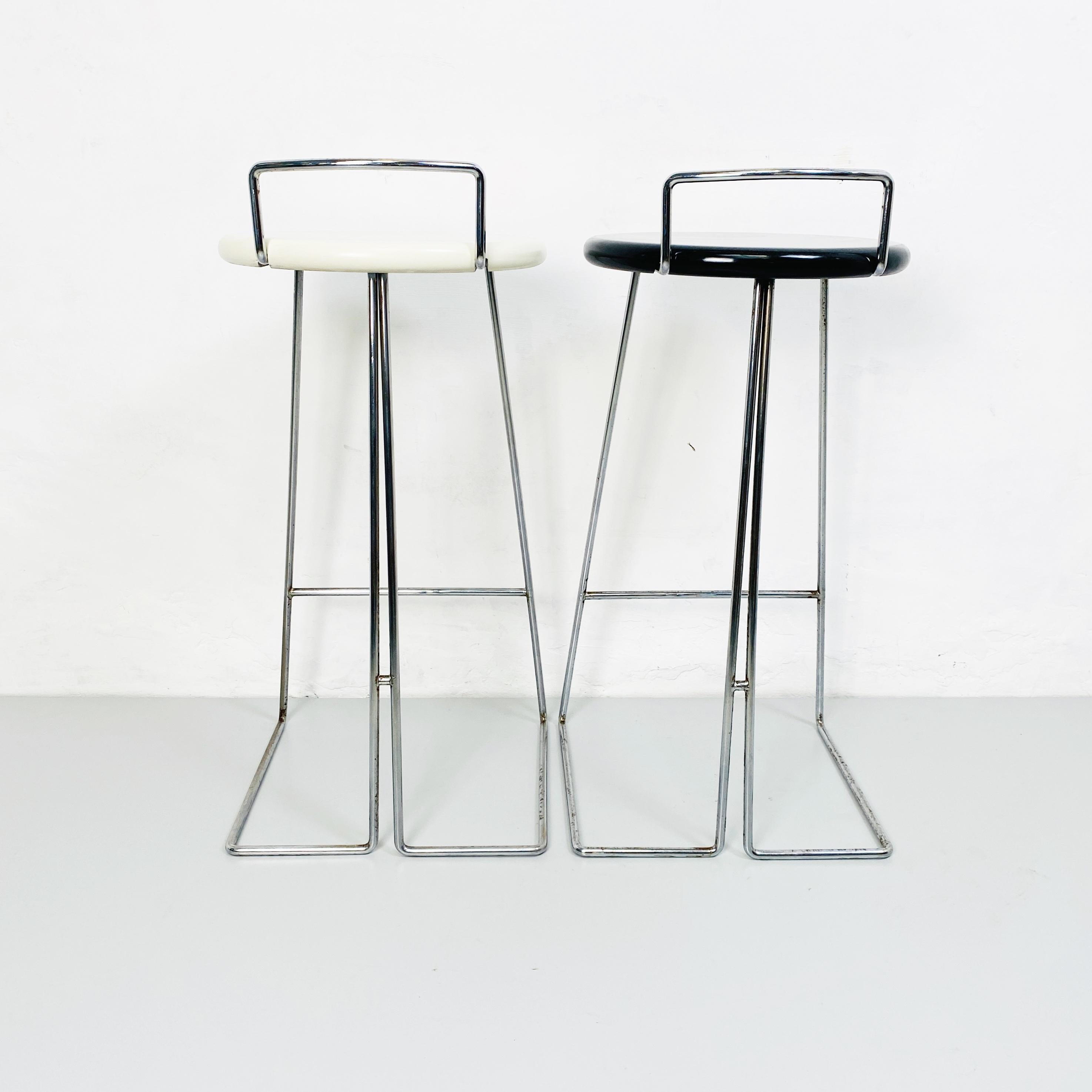 Italian Set of Black and White Chromed Metal Stools by Dada, Italy, 1980s 9