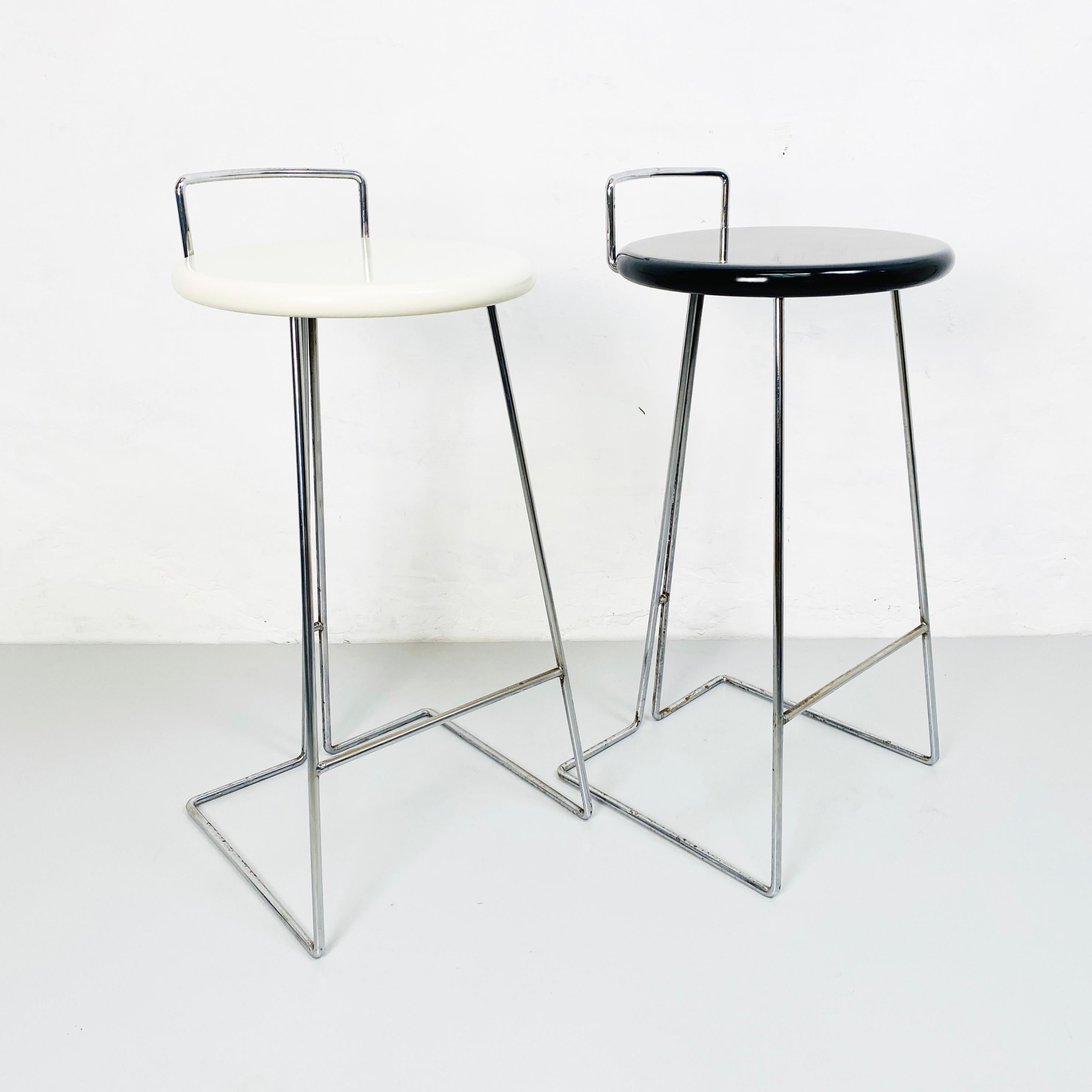 Mid-Century Modern Italian Set of Black and White Chromed Metal Stools by Dada, Italy, 1980s