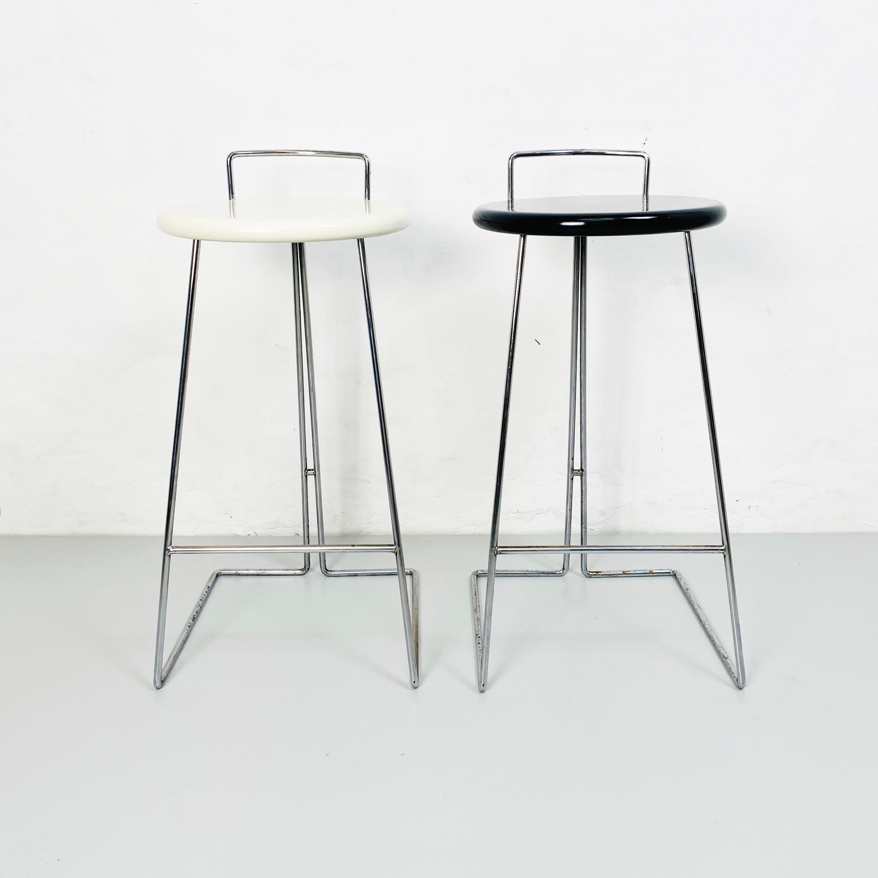 Late 20th Century Italian Set of Black and White Chromed Metal Stools by Dada, Italy, 1980s