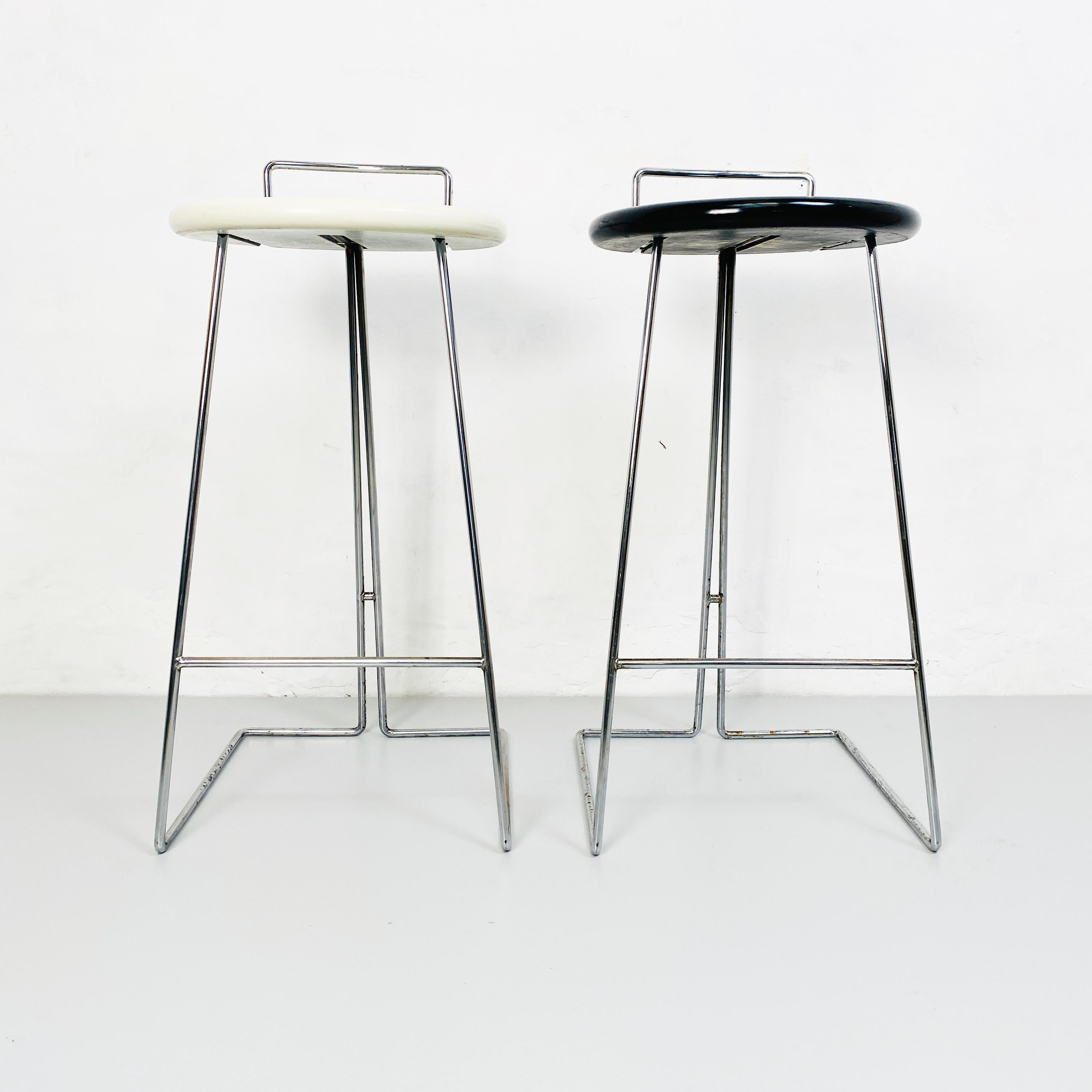 Italian Set of Black and White Chromed Metal Stools by Dada, Italy, 1980s 1