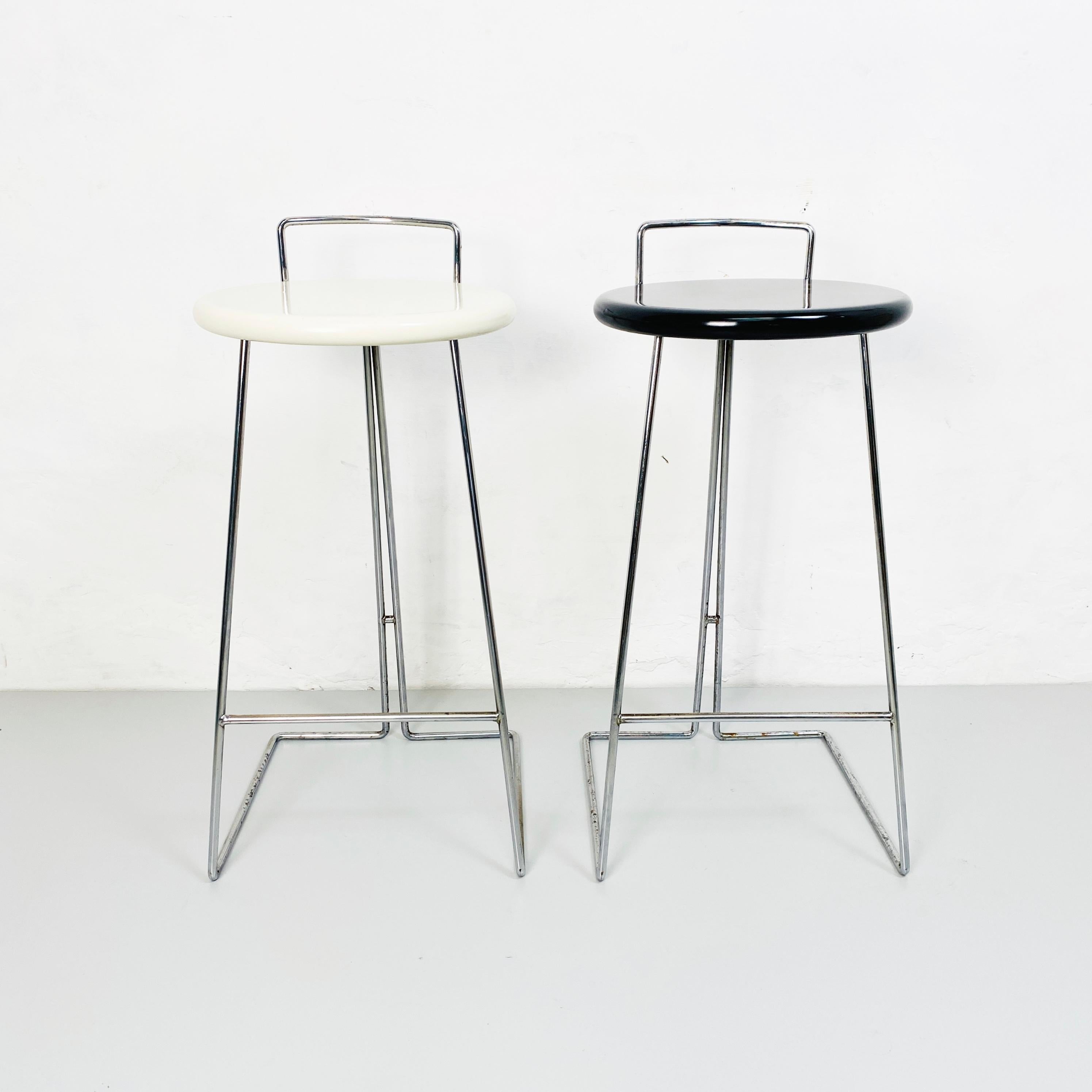Italian Set of Black and White Chromed Metal Stools by Dada, Italy, 1980s 2
