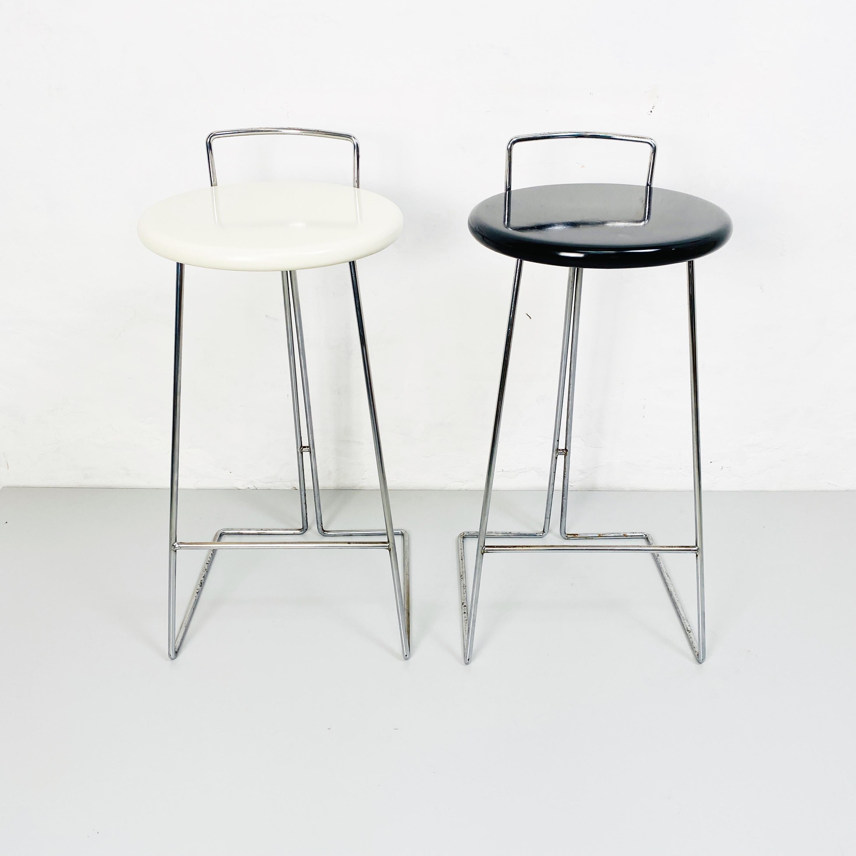 Italian Set of Black and White Chromed Metal Stools by Dada, Italy, 1980s 3