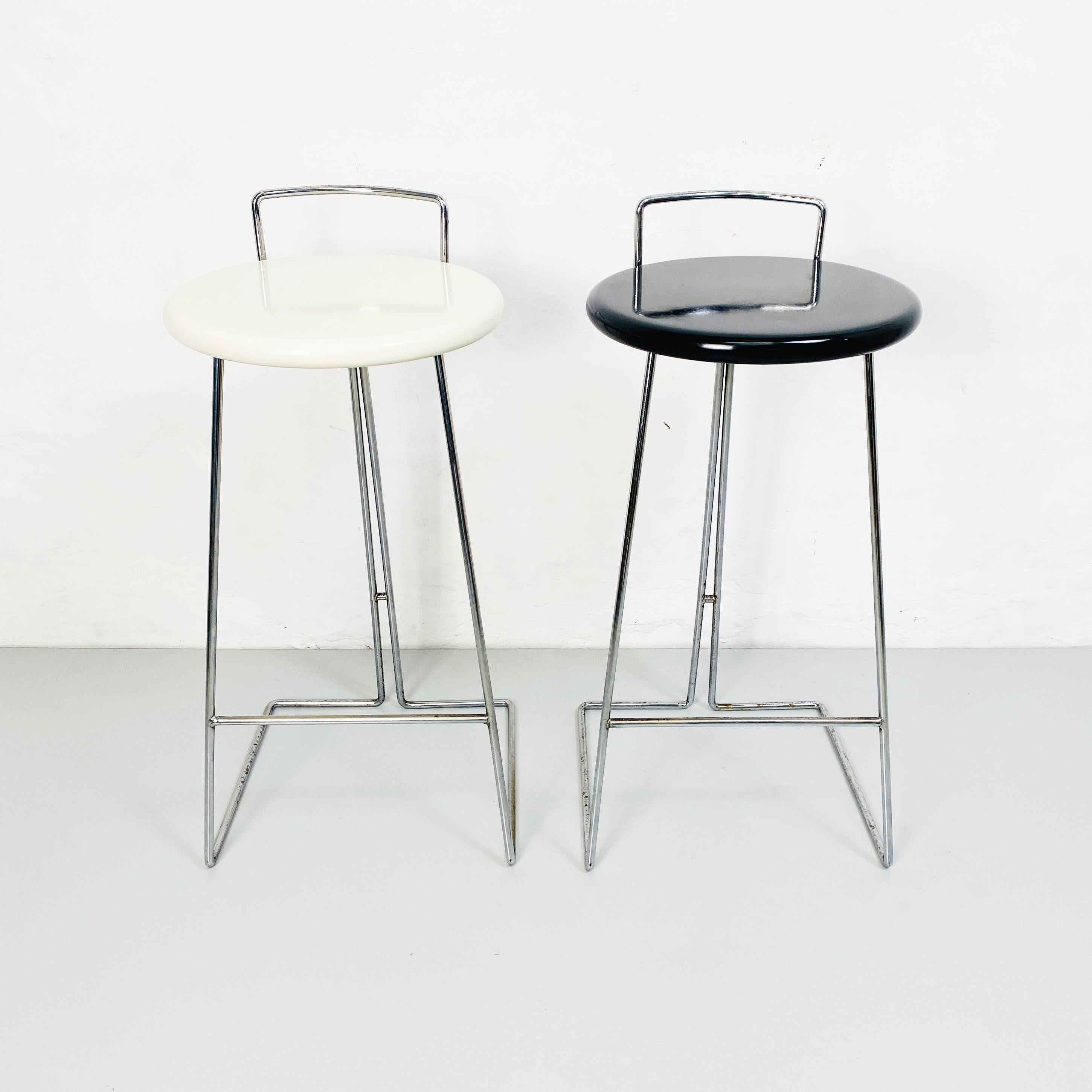 Italian Set of Black and White Chromed Metal Stools by Dada, Italy, 1980s 4