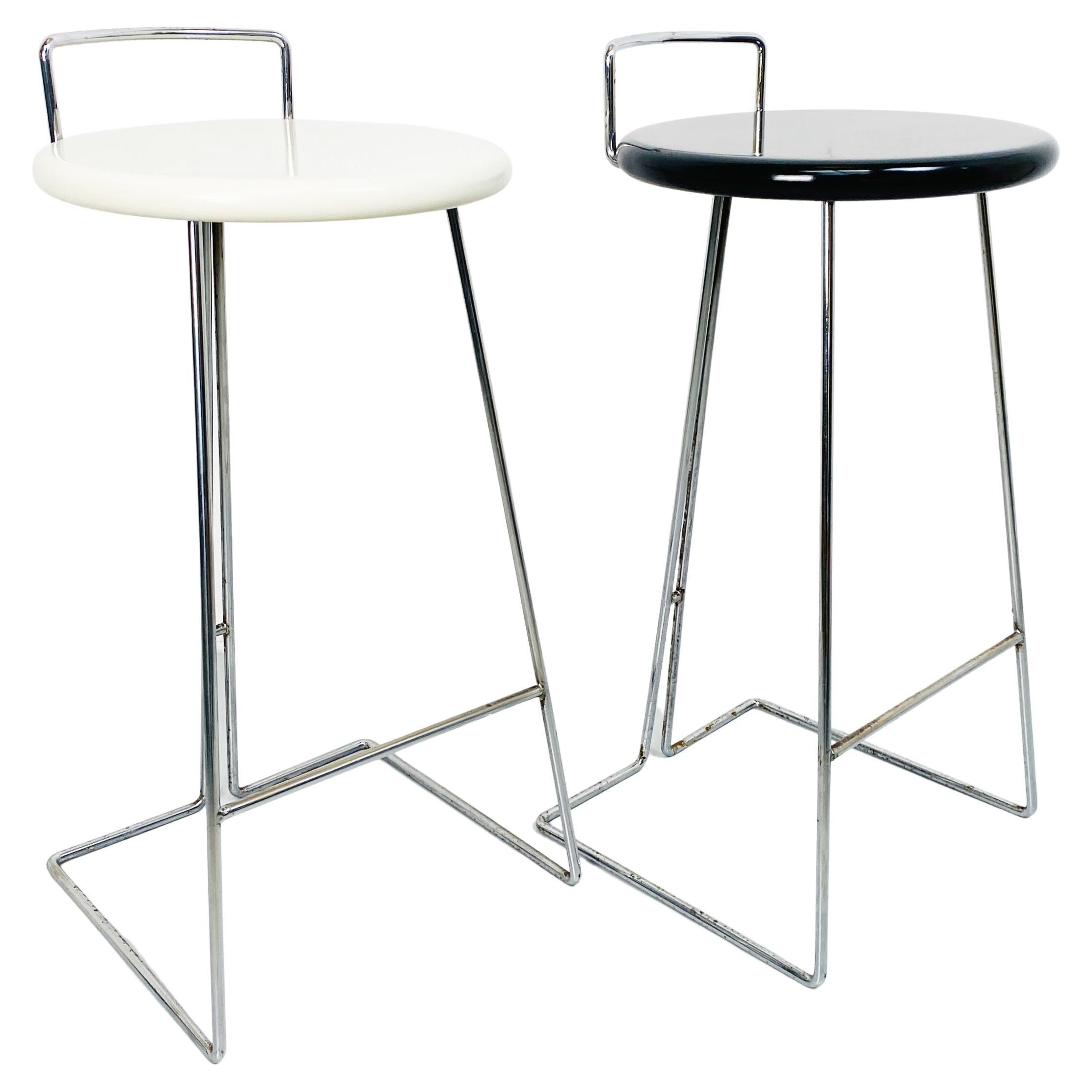 Italian Set of Black and White Chromed Metal Stools by Dada, Italy, 1980s