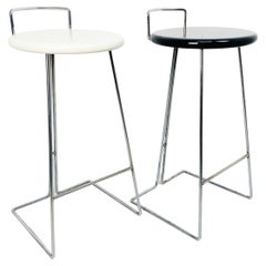 Italian Set of Black and White Chromed Metal Stools by Dada, Italy, 1980s