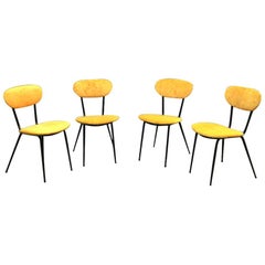 Italian Set of Chairs in Black Metal and Yellow Velvet, 1960s