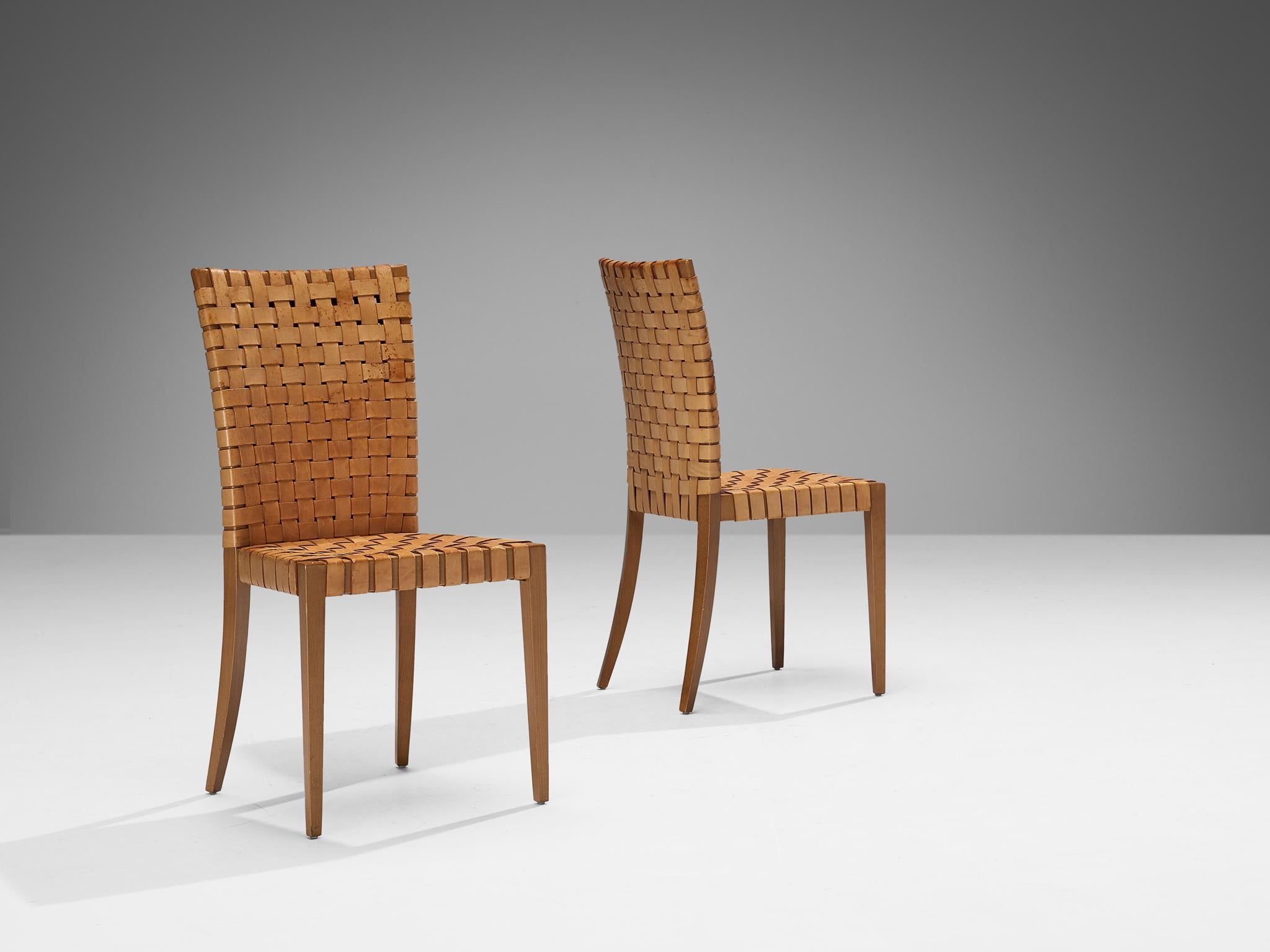 Italian Set of Eight Dining Chairs in Braided Brown Leather  5