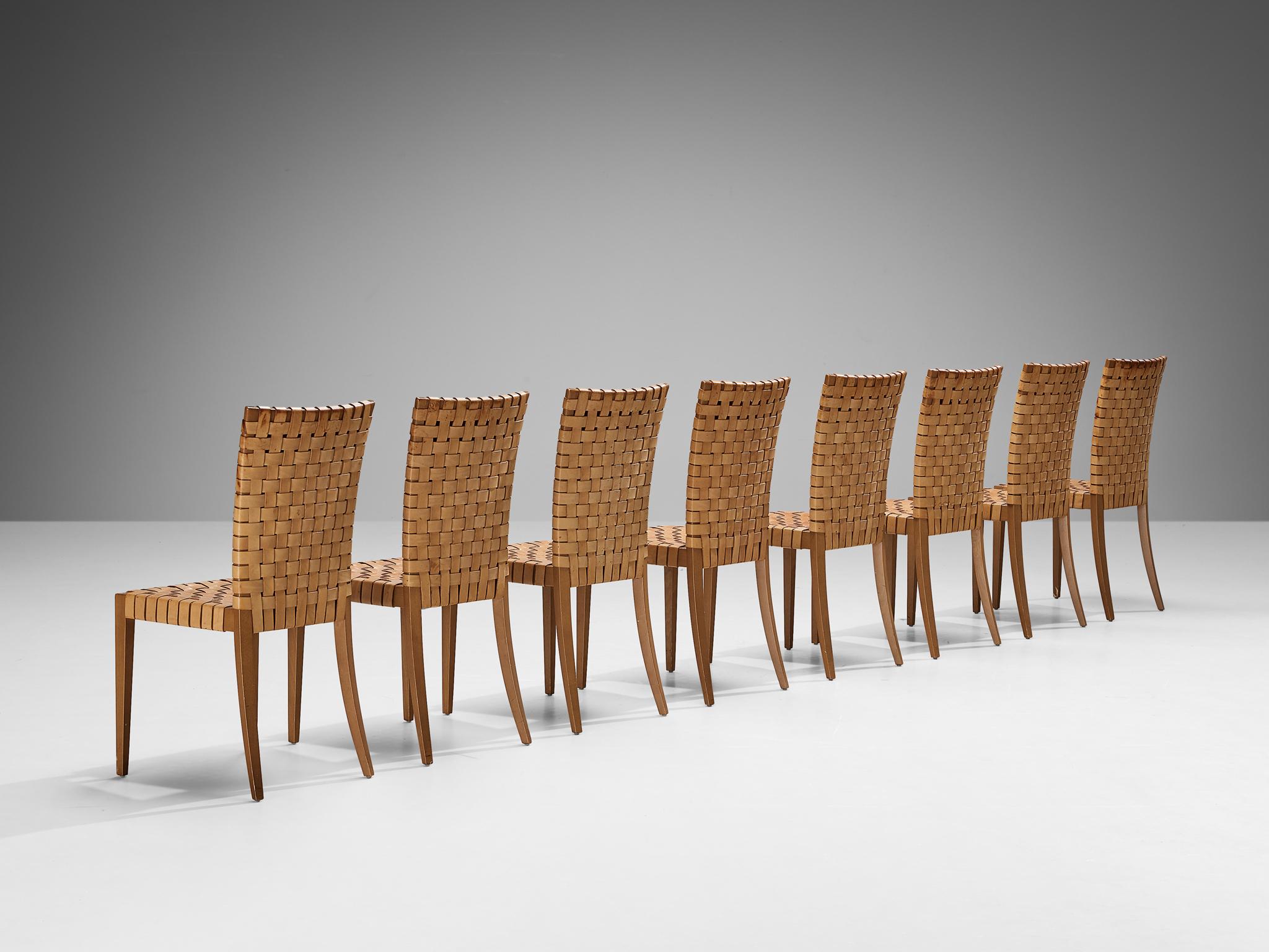 Italian Set of Eight Dining Chairs in Braided Brown Leather  For Sale 4