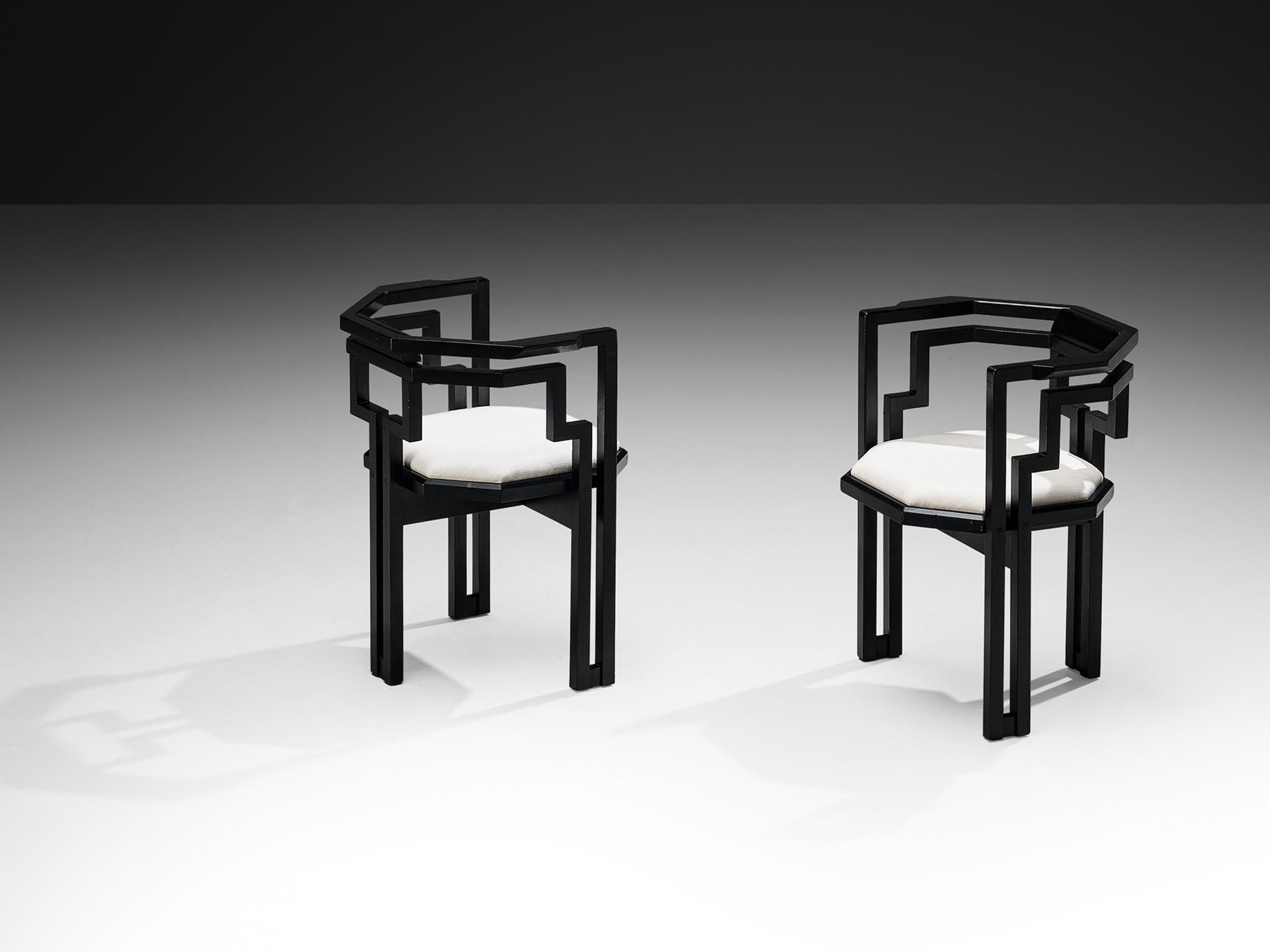 Italian Set of Eight Dining Chairs in Oak and White Upholstery (Italienisch) im Angebot