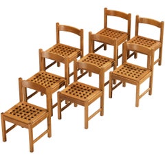 Italian Set of Eight Italian Dining Chairs with Grid-Framed Seats in Ash