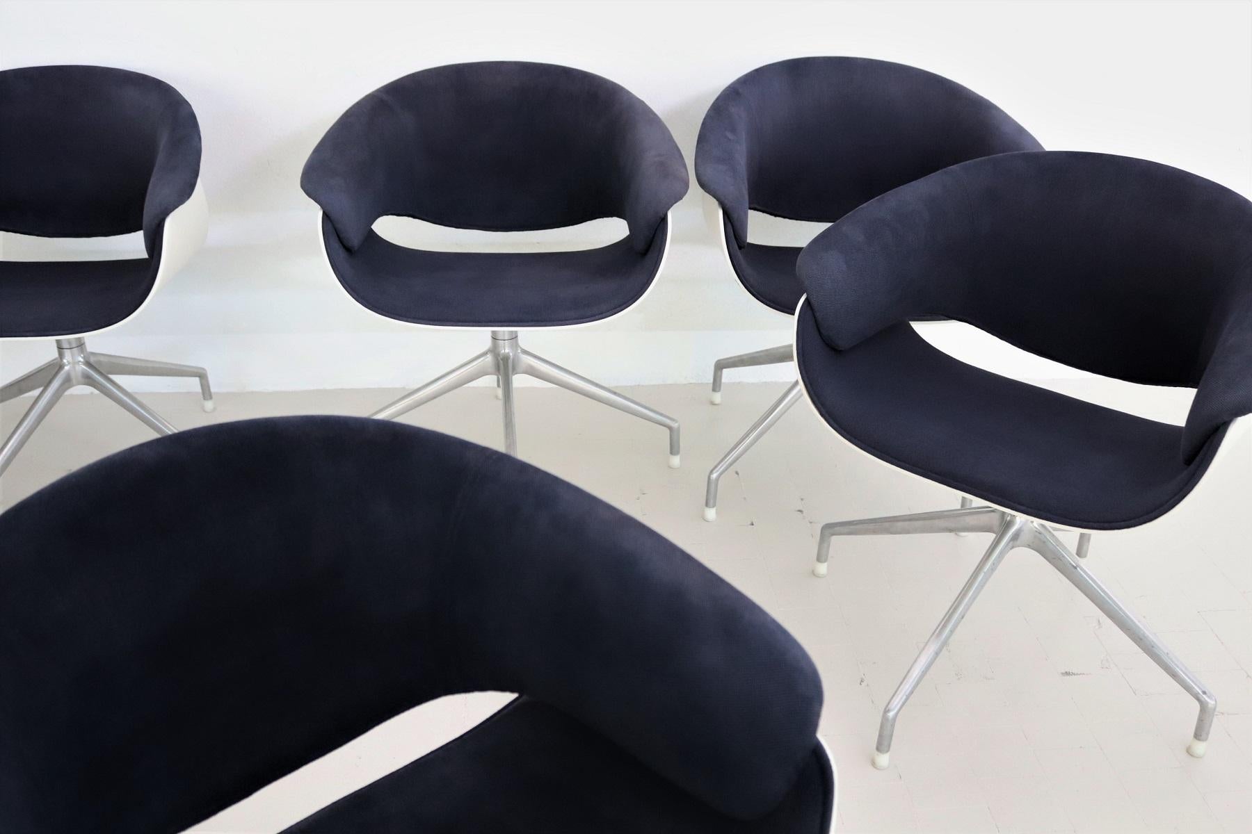 Italian Set of Eight SINA Swivel Chairs in Blue Fabric for B&B Italia 9