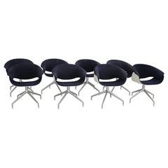 Italian Set of Eight SINA Swivel Chairs in Blue Fabric for B&B Italia