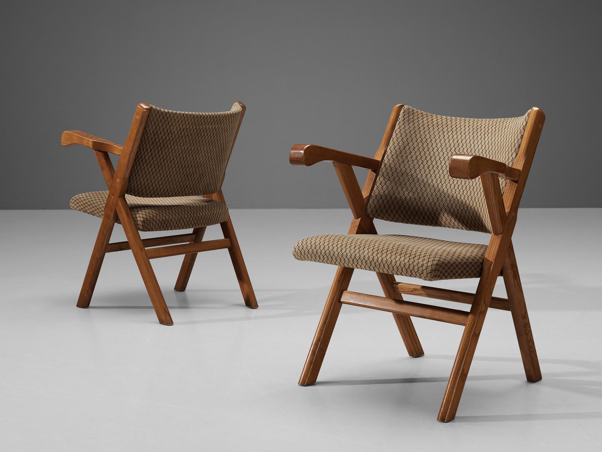 Mid-Century Modern Italian Set of Four Armchairs in Ash and Fabric