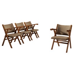 Italian Set of Four Armchairs in Ash and Fabric