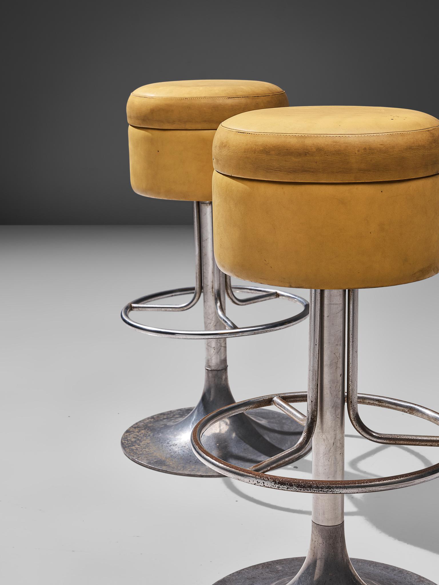 Metal Italian Set of Four Bar Stools in Leatherette