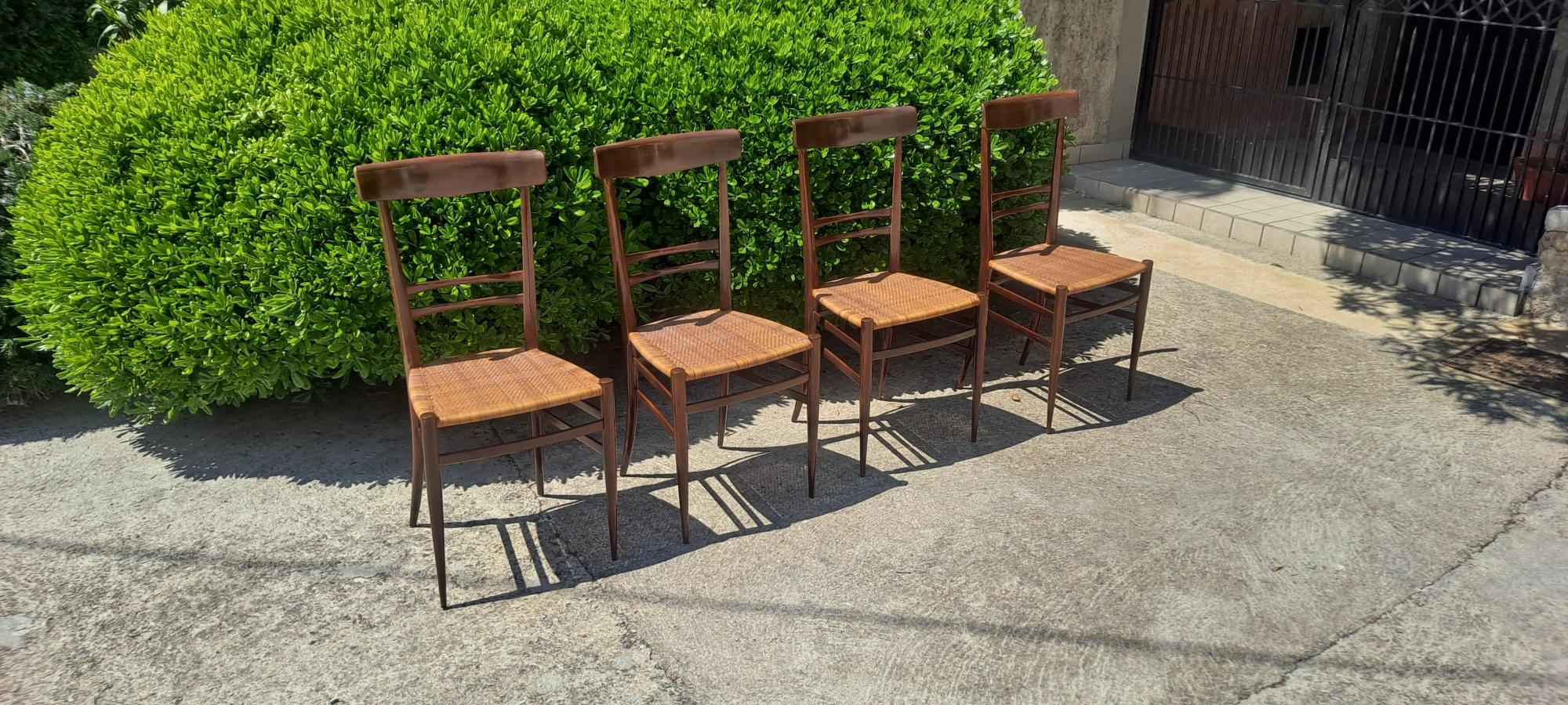 Set of 4 chairs attributed to Gio Ponti Leggera 646 , 1st Production 1951
we have 3 more chairs slightly different color. 
Measures: H36 H2 17.5 W 16 D.