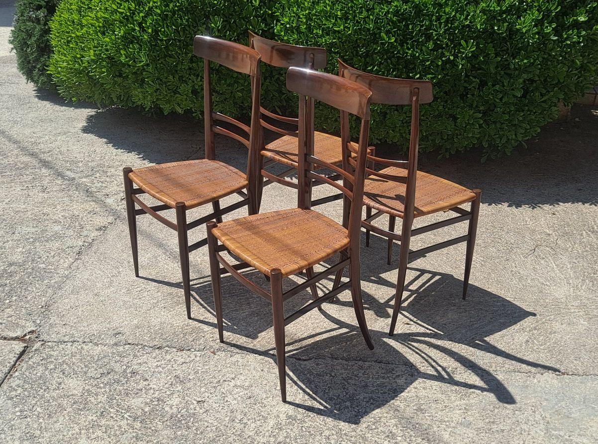 Italian Set of Four Leggera  Chairs  Attribuited to Gio Ponti  In Good Condition For Sale In Los Angeles, CA