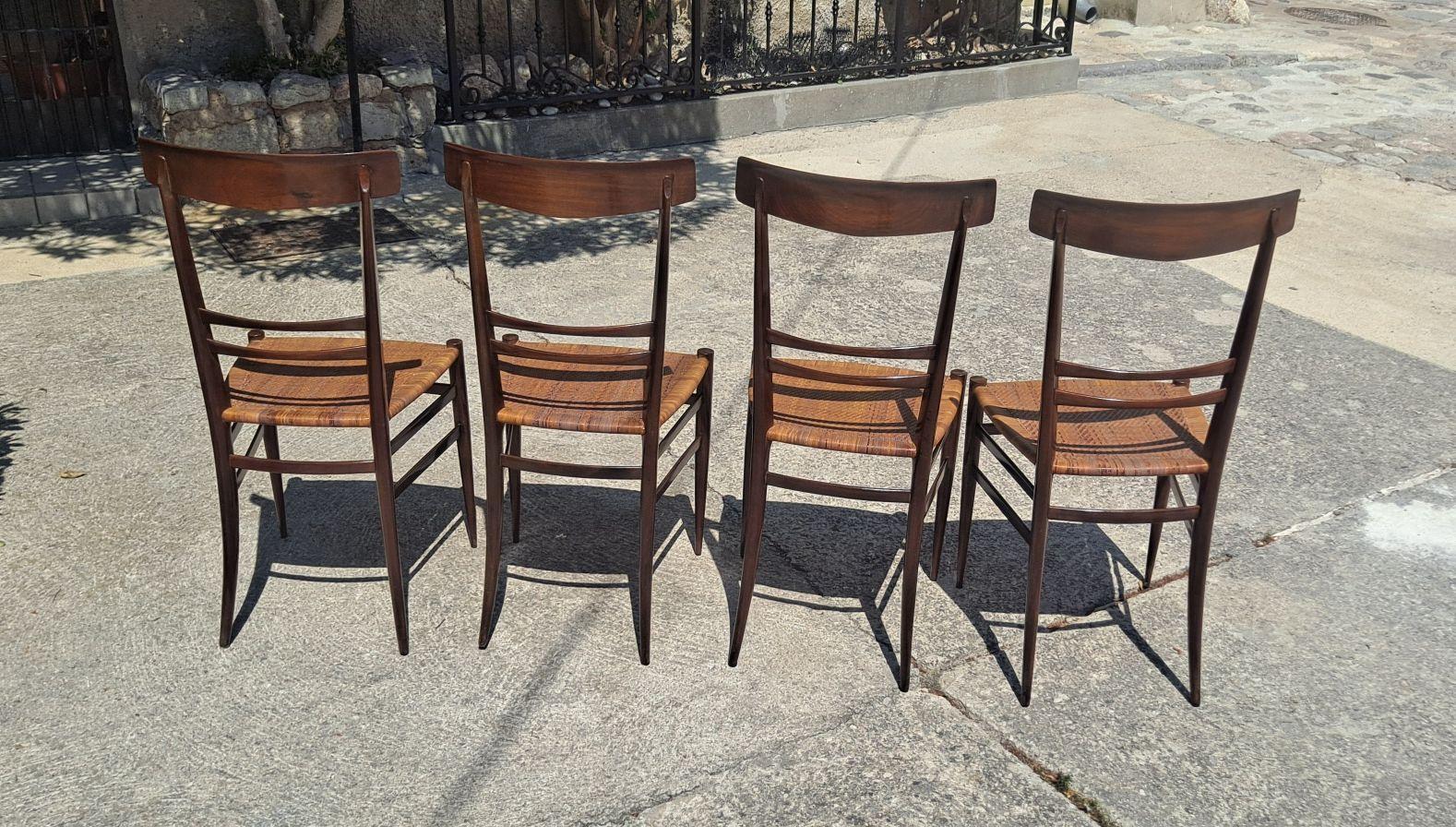 Straw Italian Set of Four Leggera  Chairs  Attribuited to Gio Ponti  For Sale
