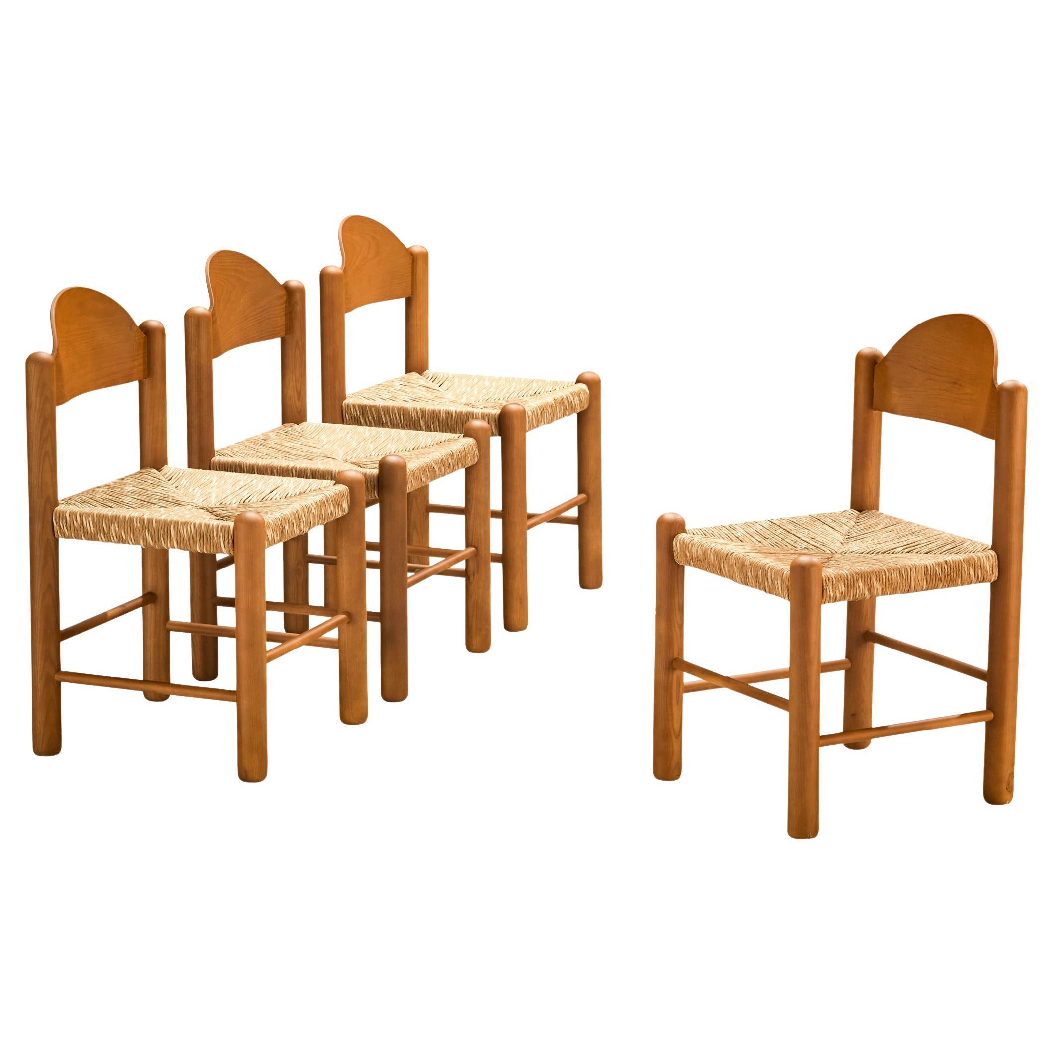 Italian Set of Four Dining Chairs in Ash with Rush Seats